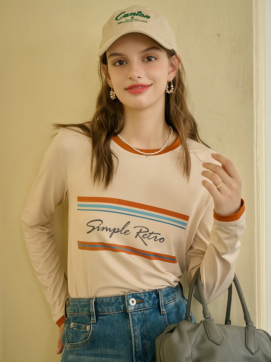 【Final Sale】Alessandra Round Neck SR Logo Long Sleeve Top