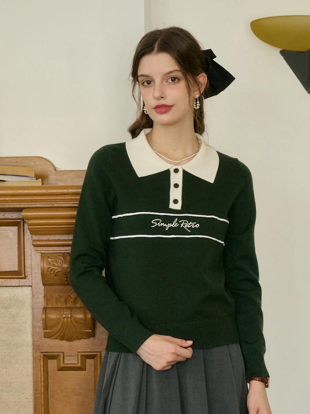 【Final Sale】Lara Versatile Polo Collar SR Logo Top