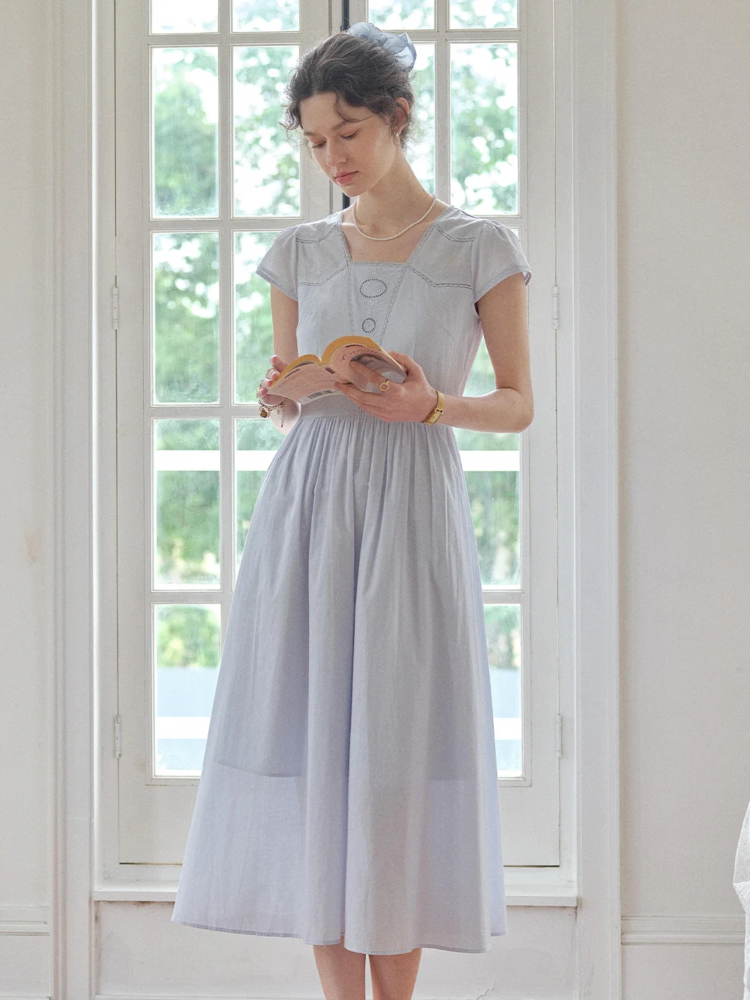 Kaia Square Neck Embroidery Dress