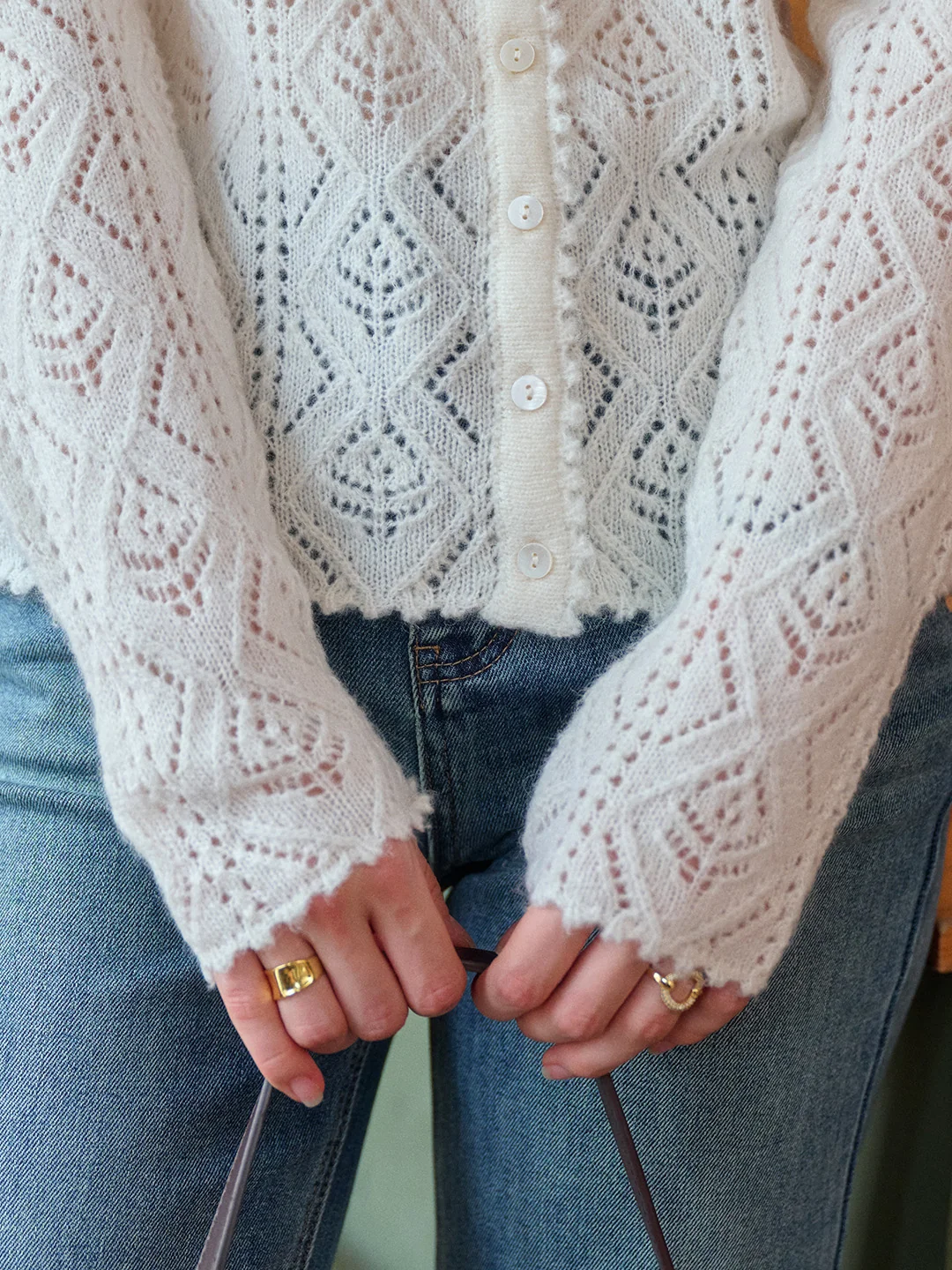 Phoenix V-Neck Hollow Knit Cardigan
