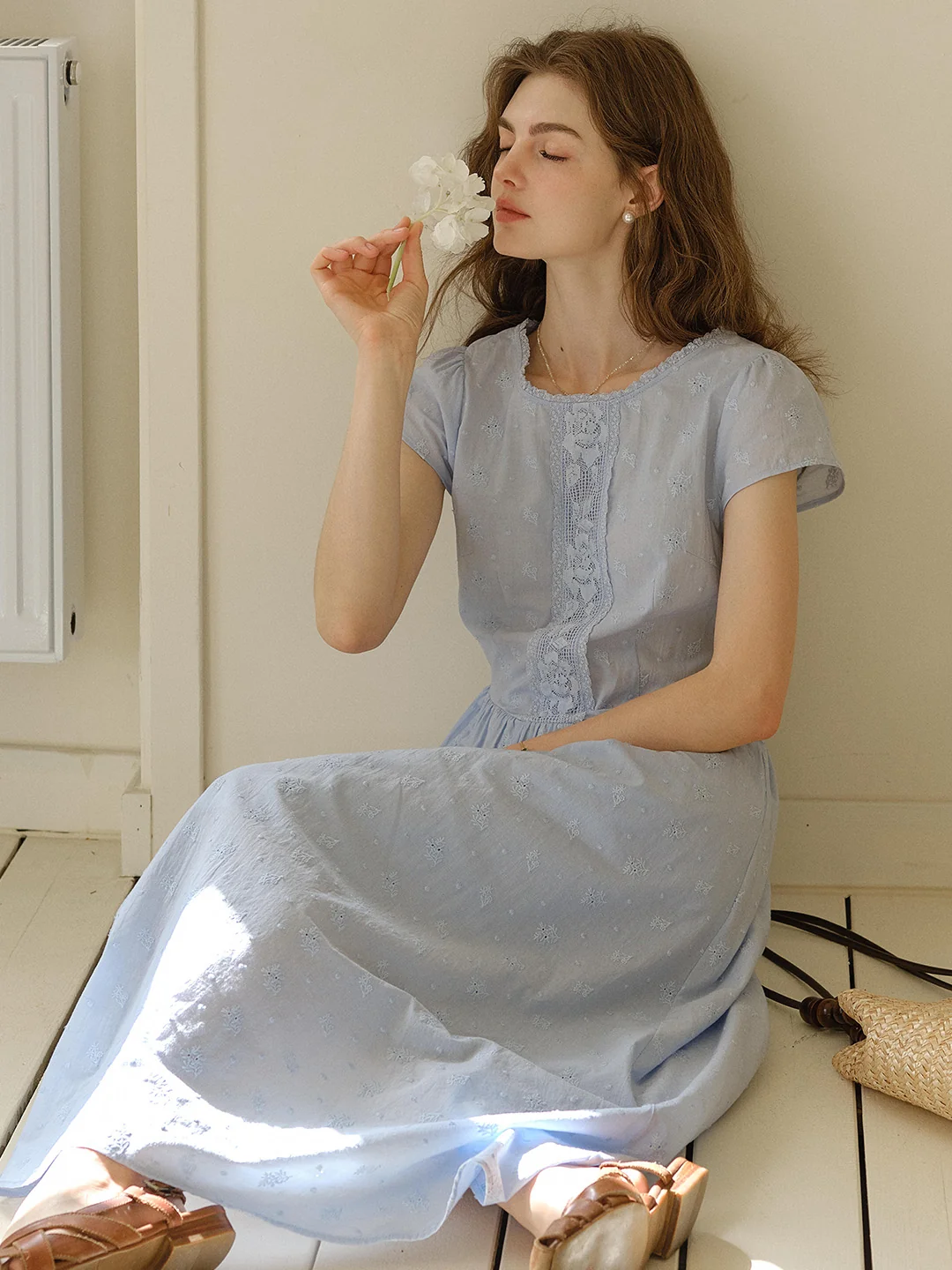 Malia Round Neck Lace Embroidered 100% Cotton Dress