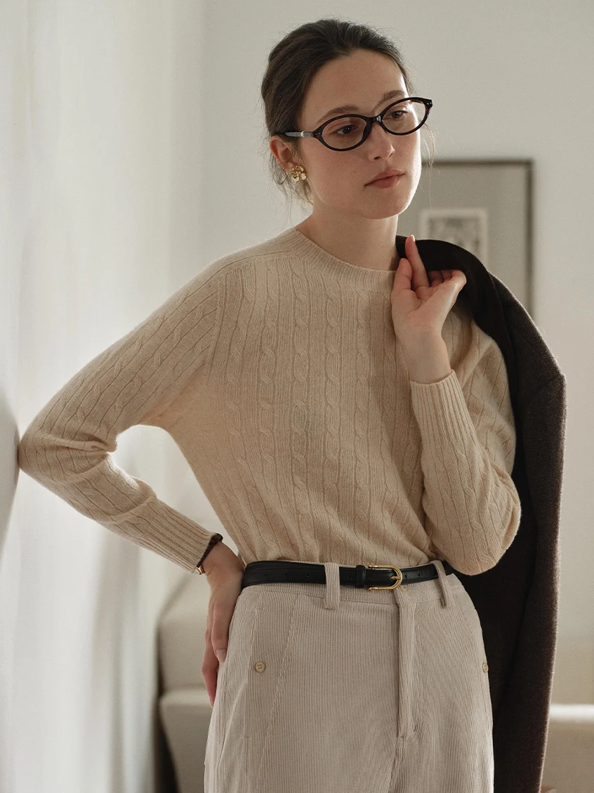 Shay Cable-Knit Lightweight Wool-Cashmere Sweater