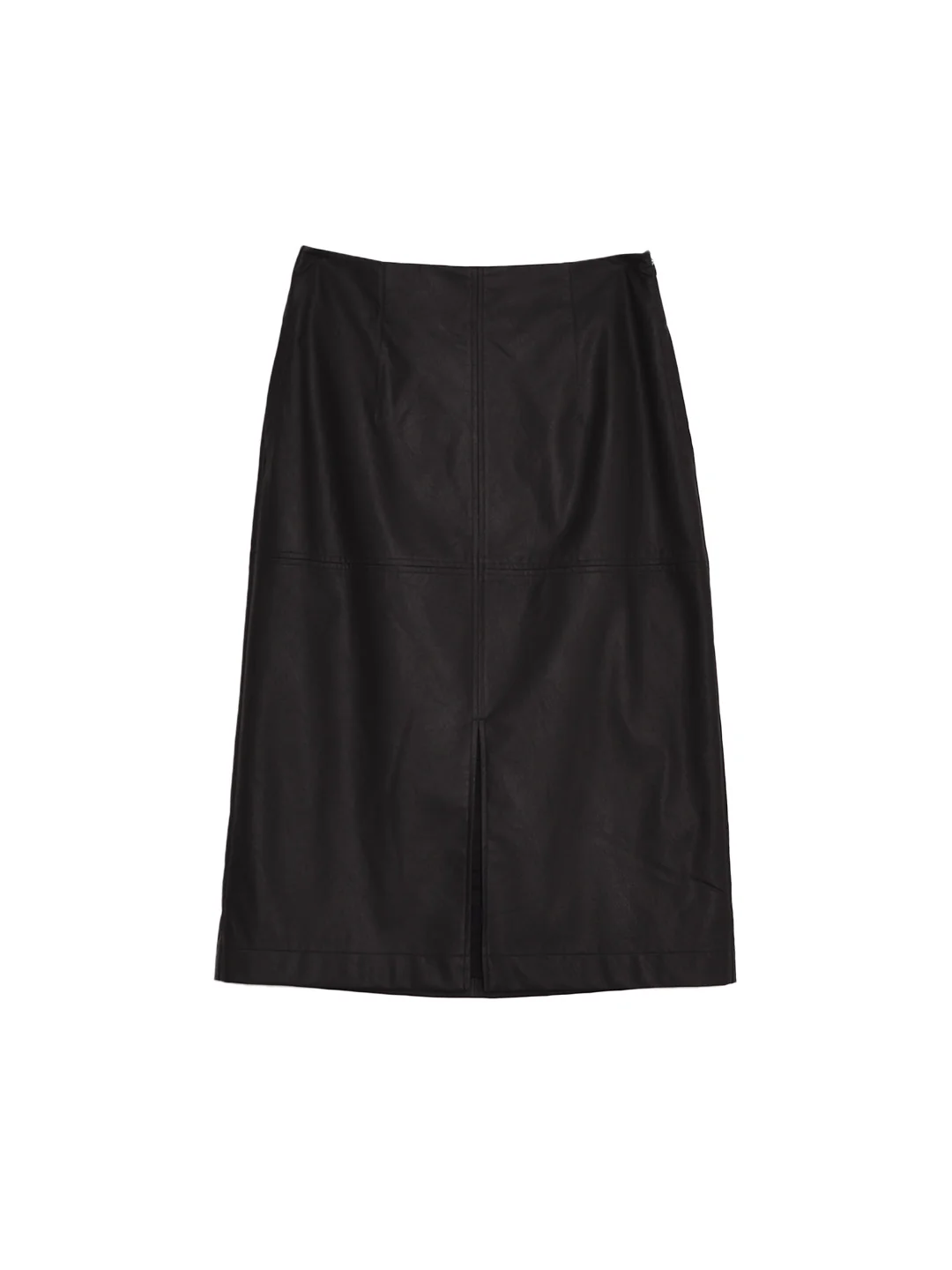 【Final Sale】Aisha Slit Mid-Length PU Leather Skirt