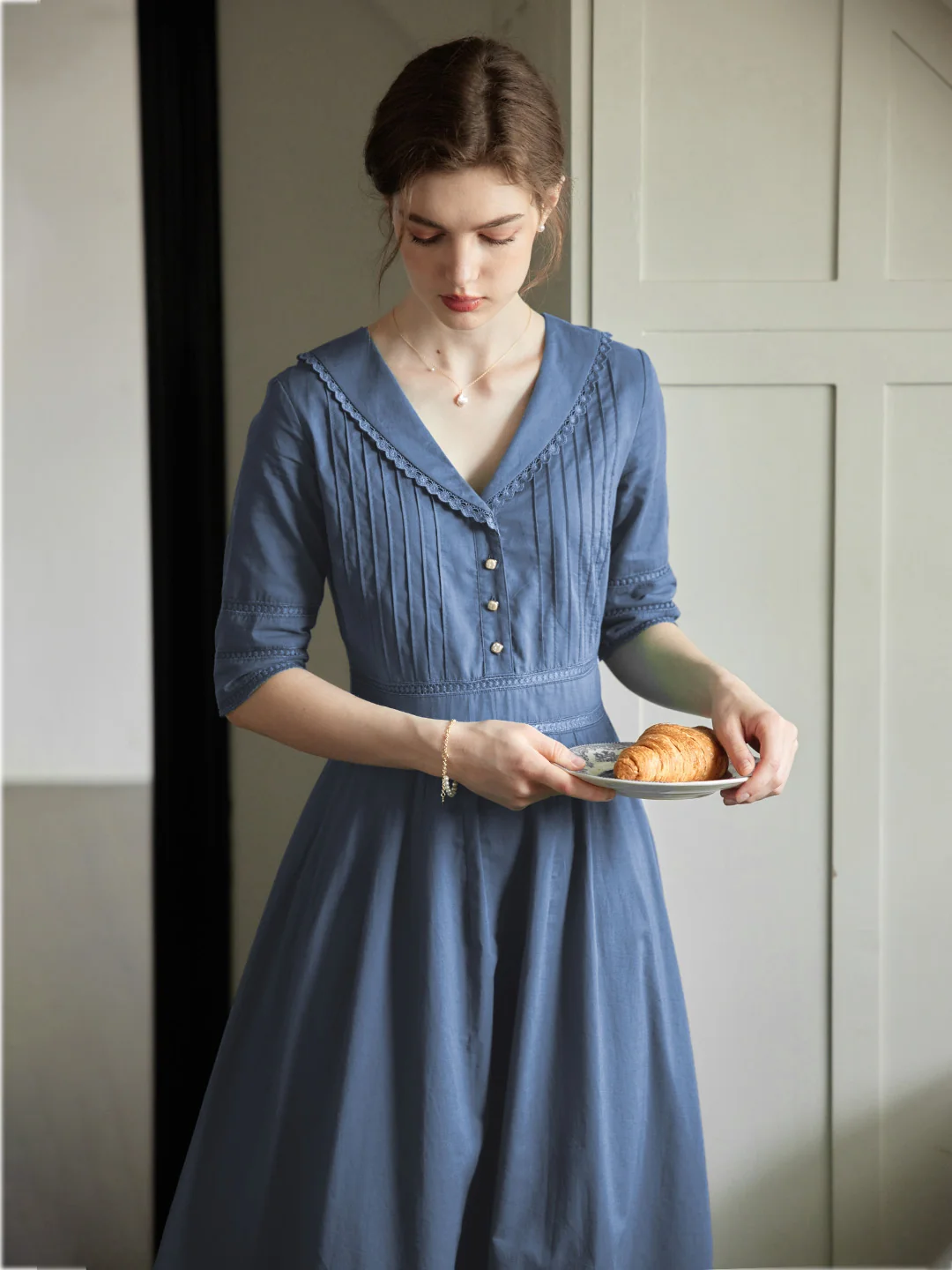 Fiona 100% Cotton Demin Blue Midi Dress