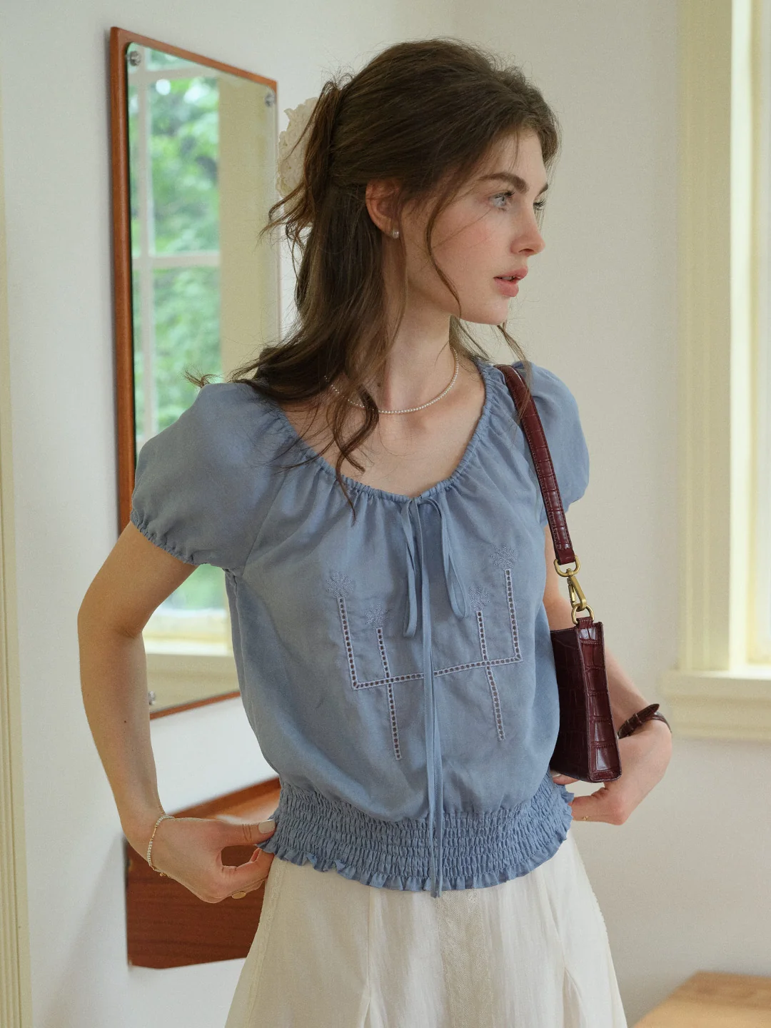 Lyra Round Neck Embroidery Blouse
