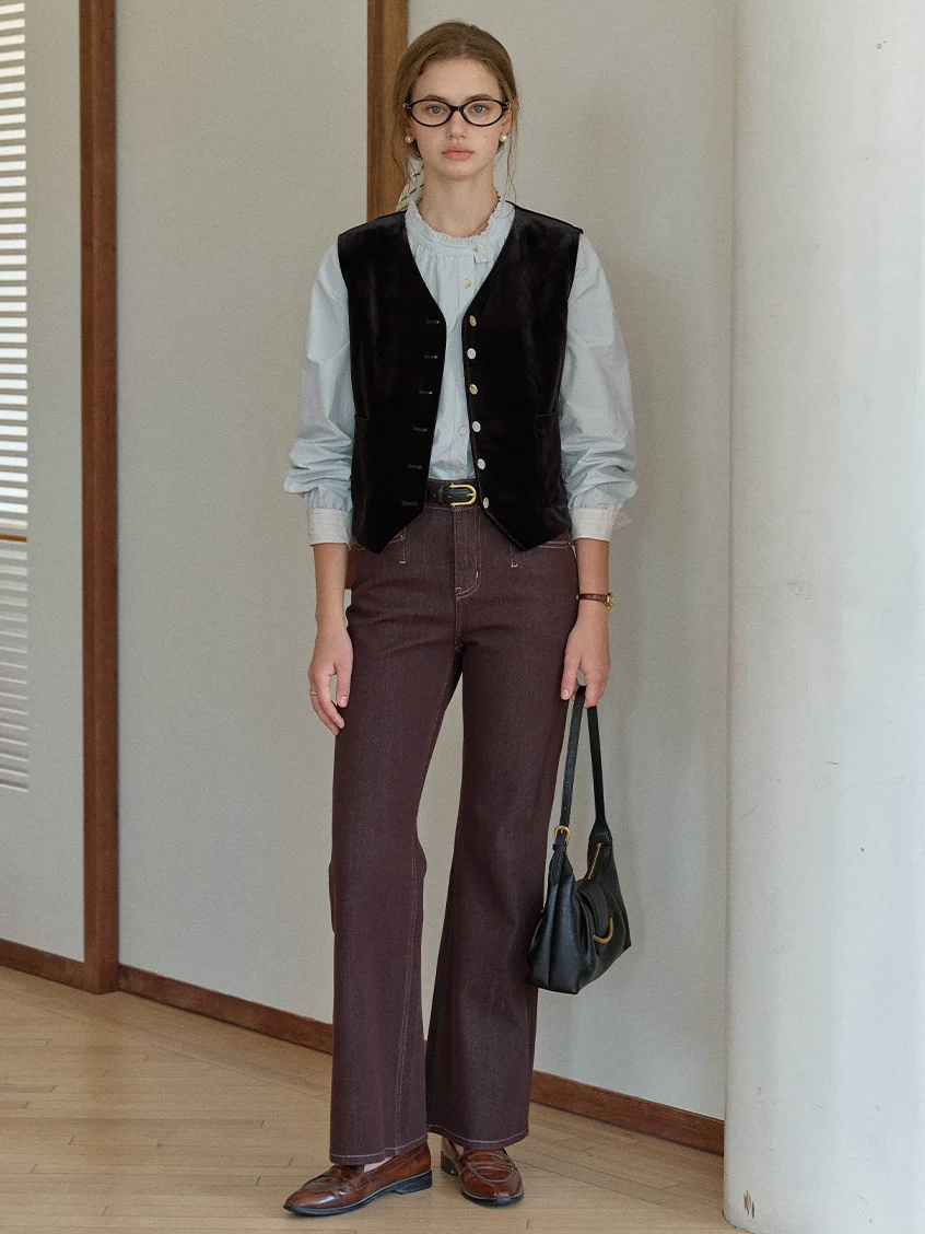 Kairi Back Belted Lace Embroidered Velvet Vest