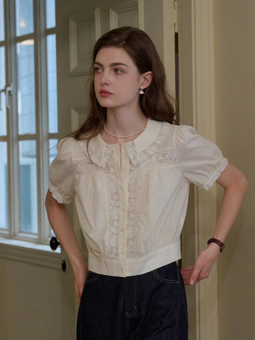 Everleigh Round Neck Lace Blouse