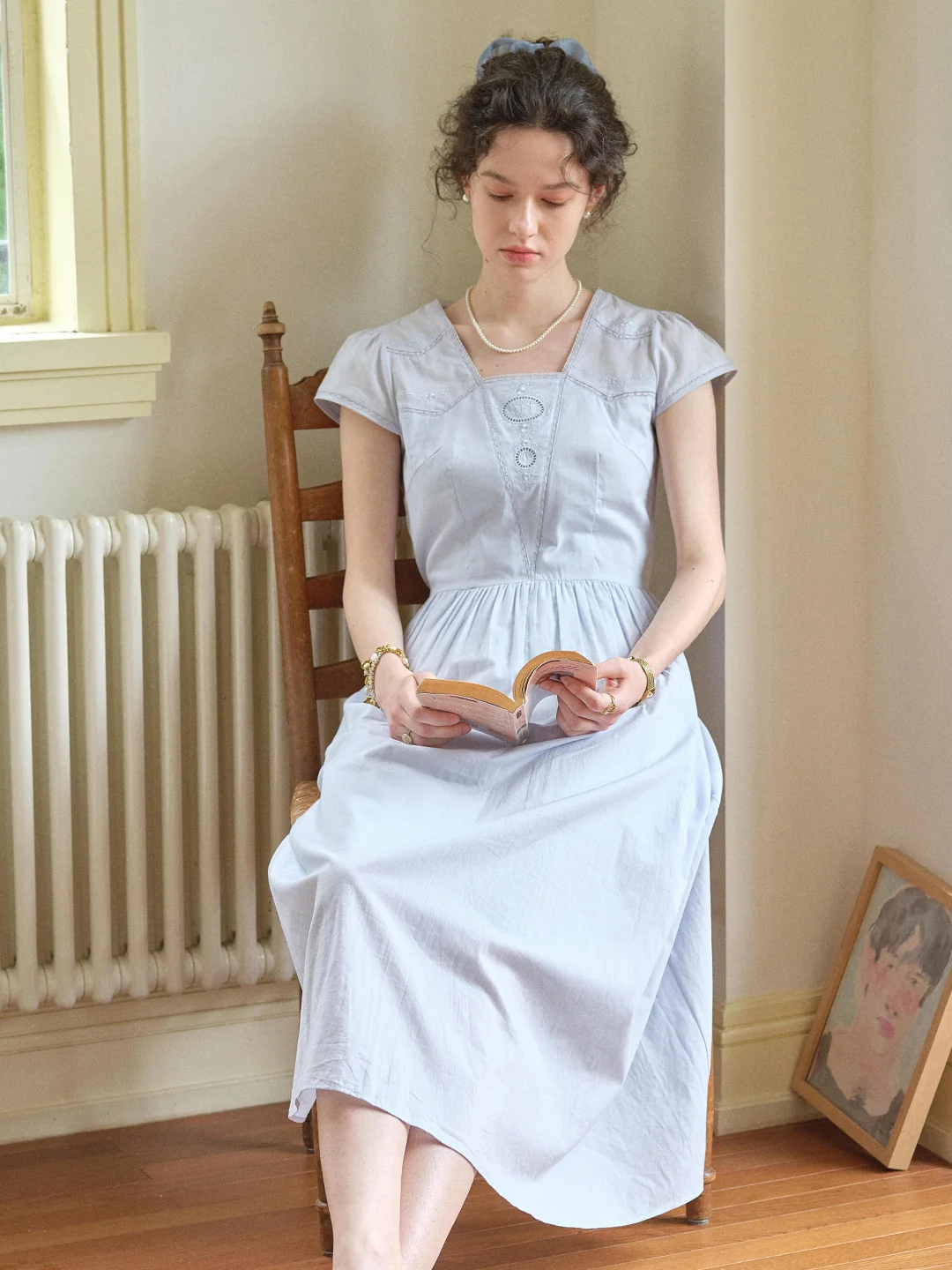 Kaia Square Neck Embroidery Dress