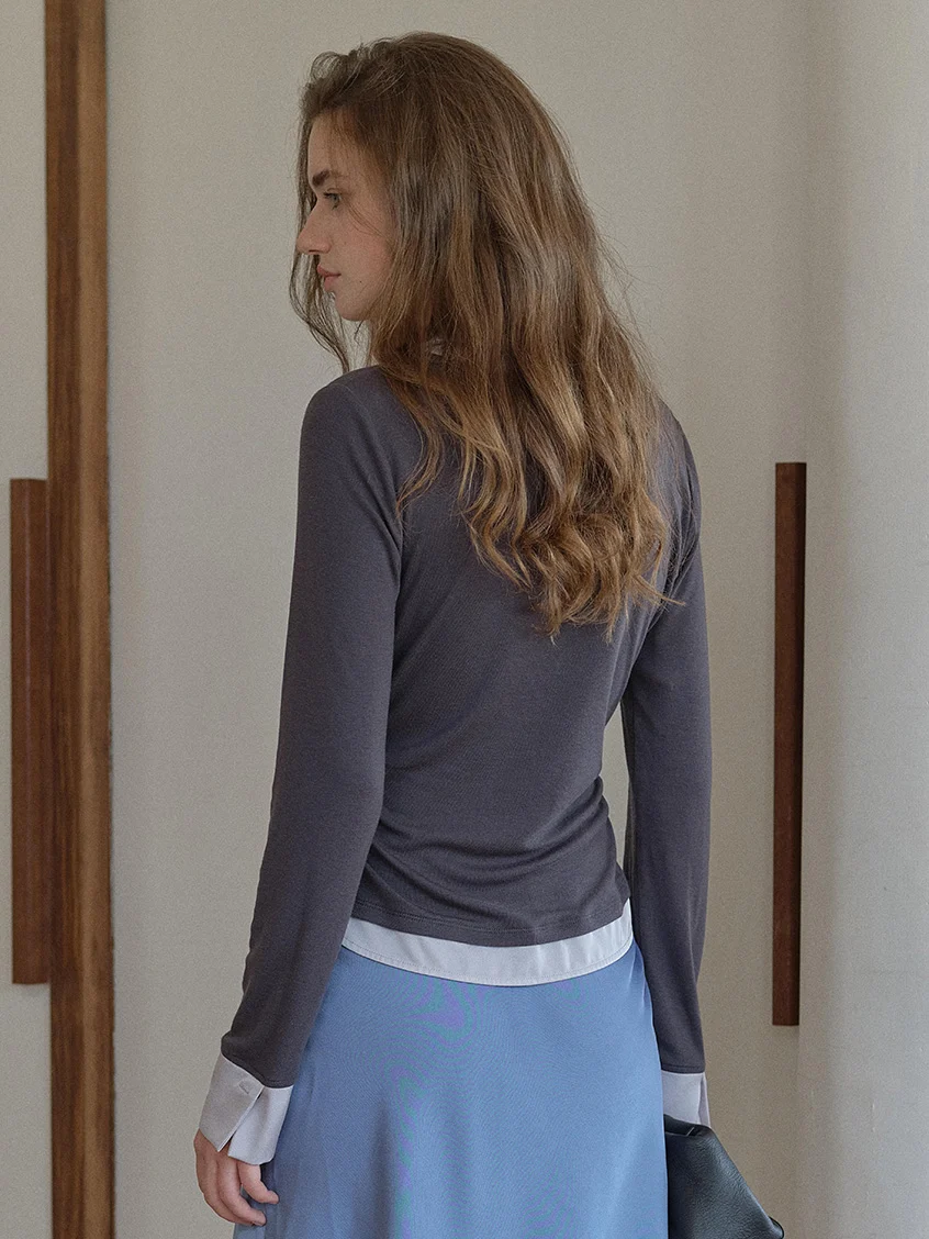 Malia Simple Two-Tone Layered Blouse
