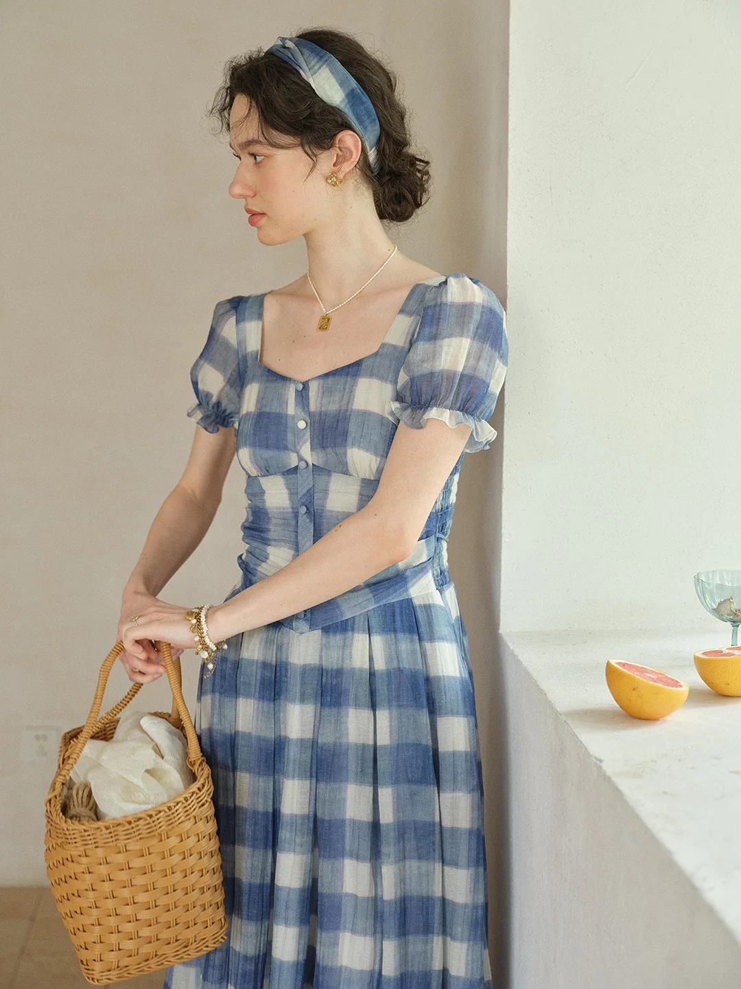 Cleo Sweetheart Neck Plaid Dress