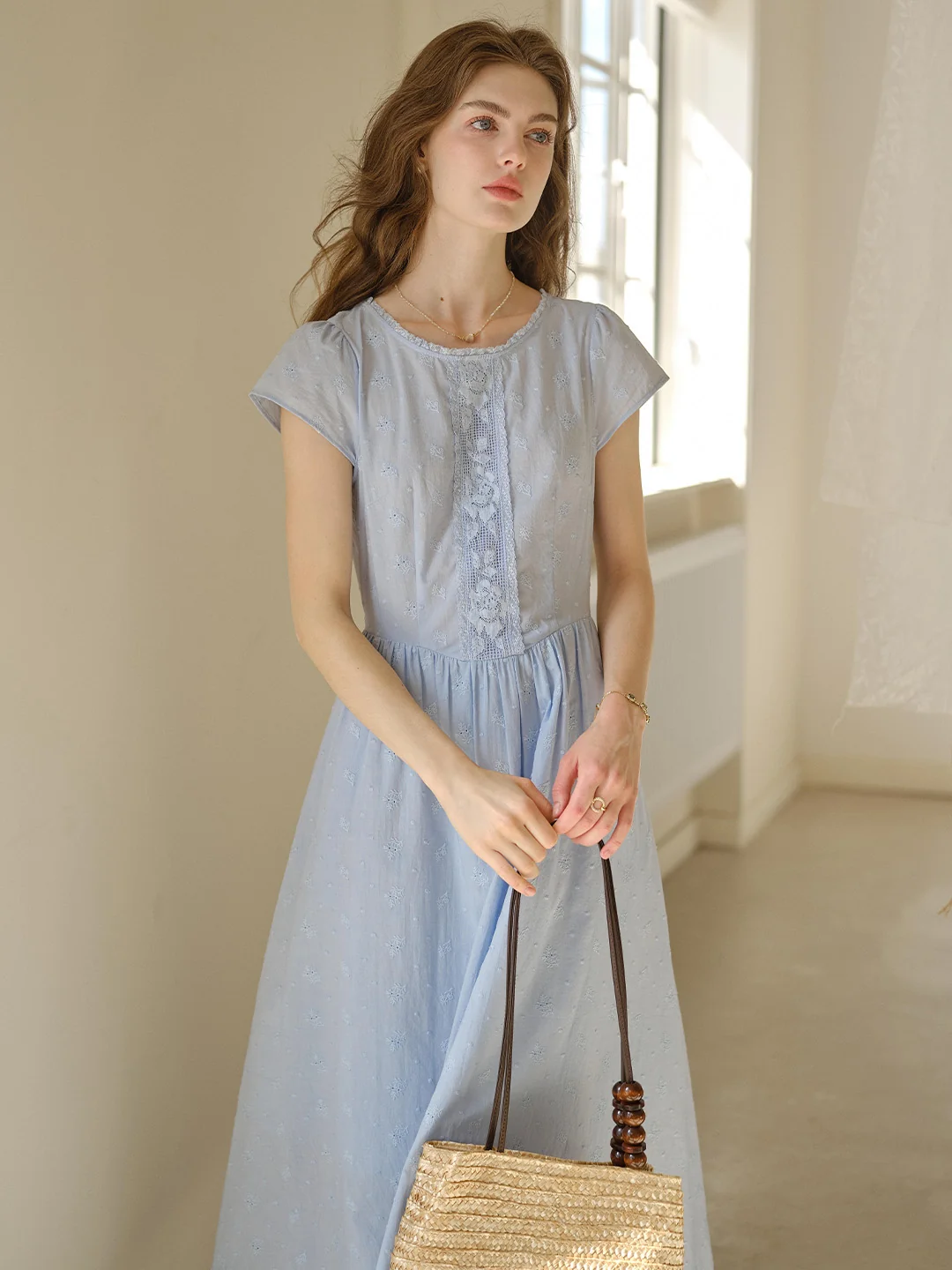 Malia Round Neck Lace Embroidered 100% Cotton Dress