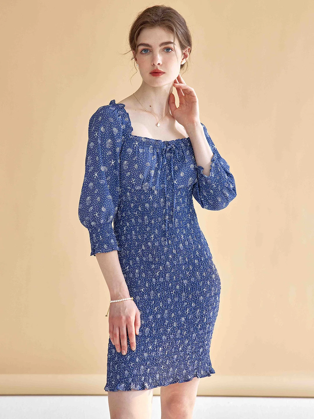 【Final Sale】Estelle Classic Square Neck Shell Print Dress