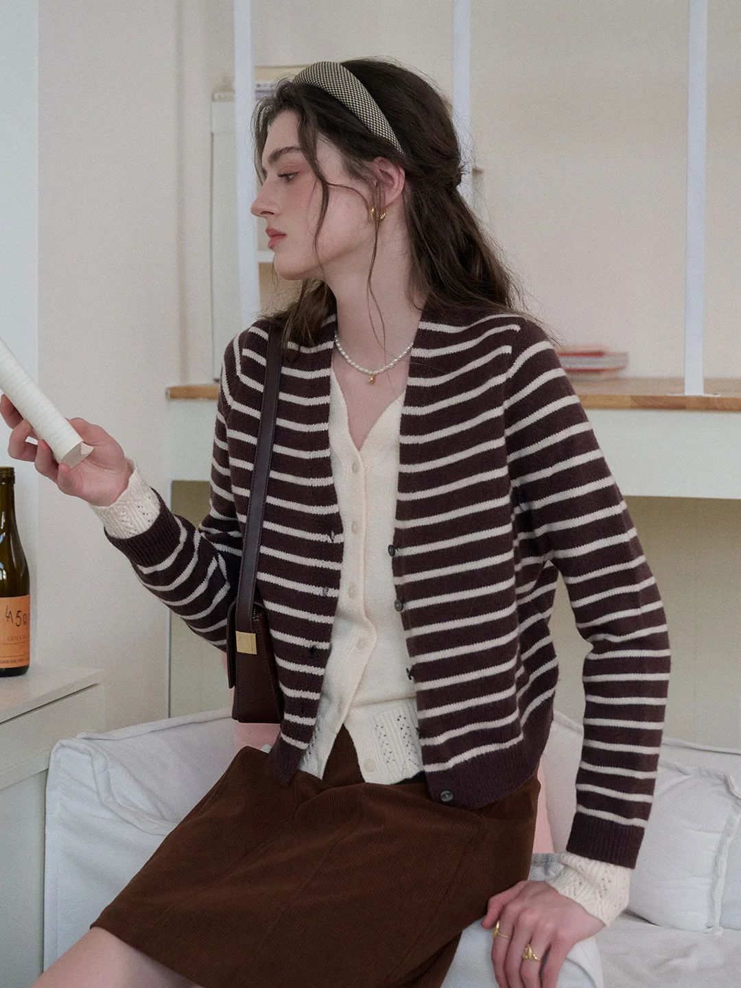Frankie V-Neck Stripe Wool Cardigan