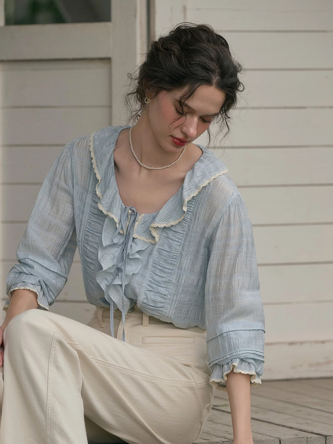 【Final Sale】Joelle Round Neck Ruffle Blouse