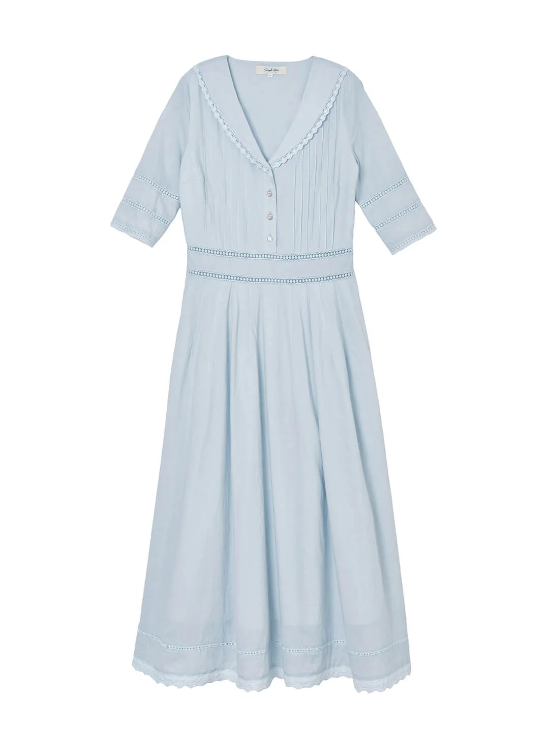 Fiona 100% Cotton Gray Blue Midi Dress