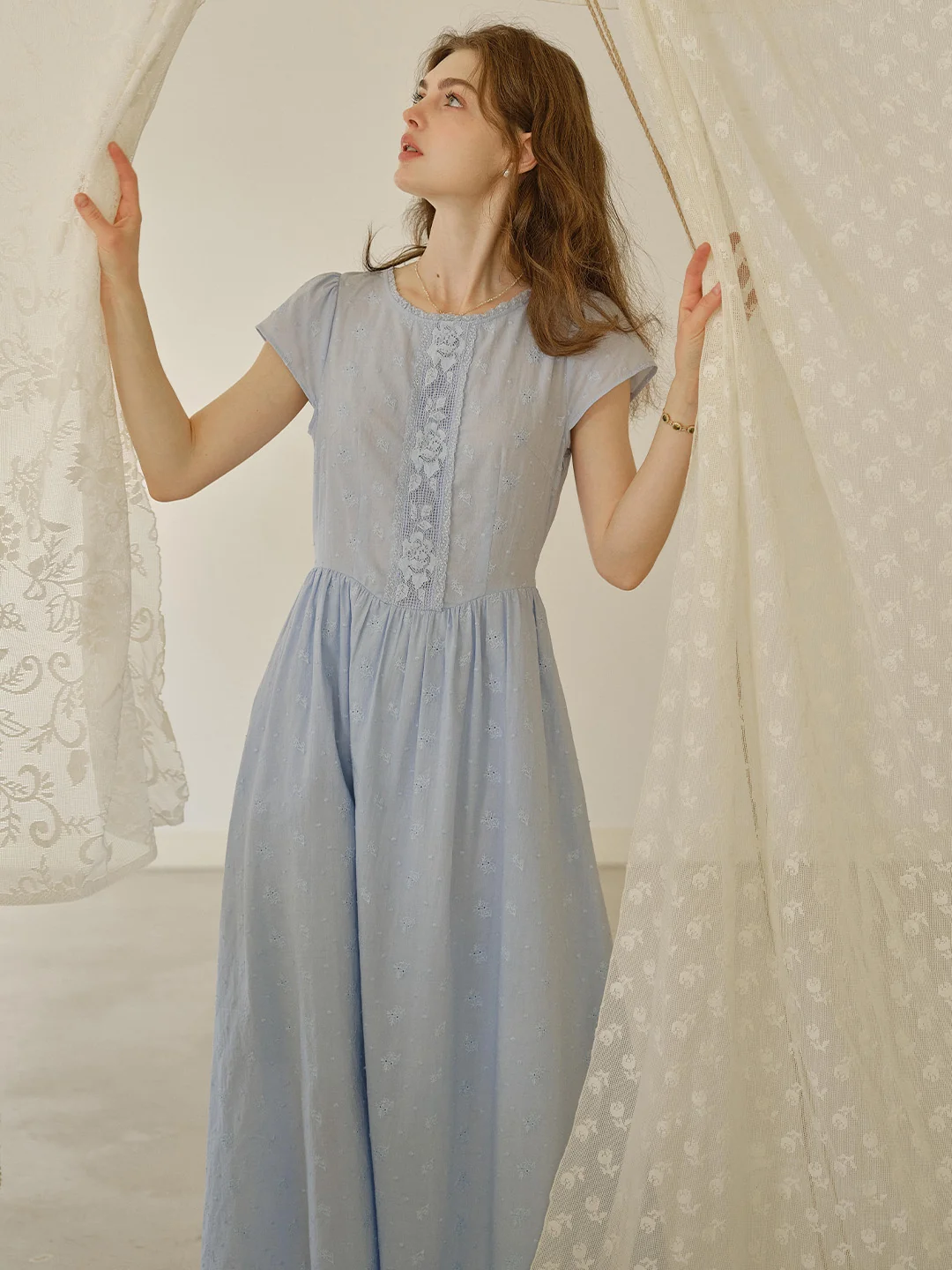 Malia Round Neck Lace Embroidered 100% Cotton Dress