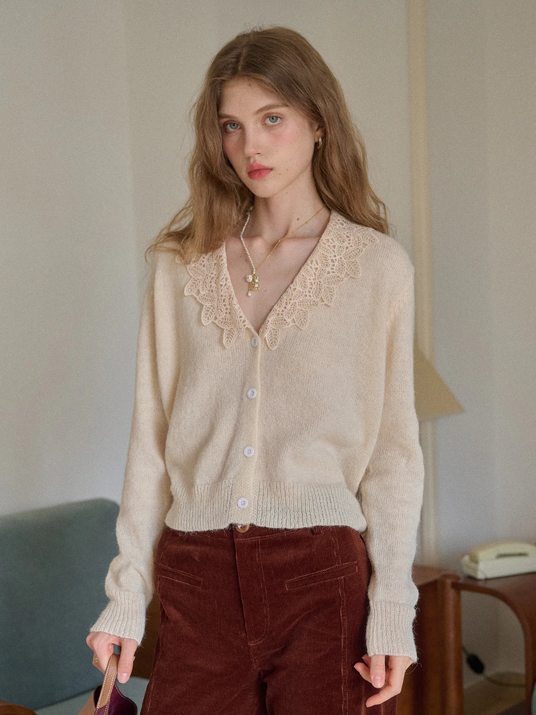 Charlee V-Neck Lace Embroidery Cardigan