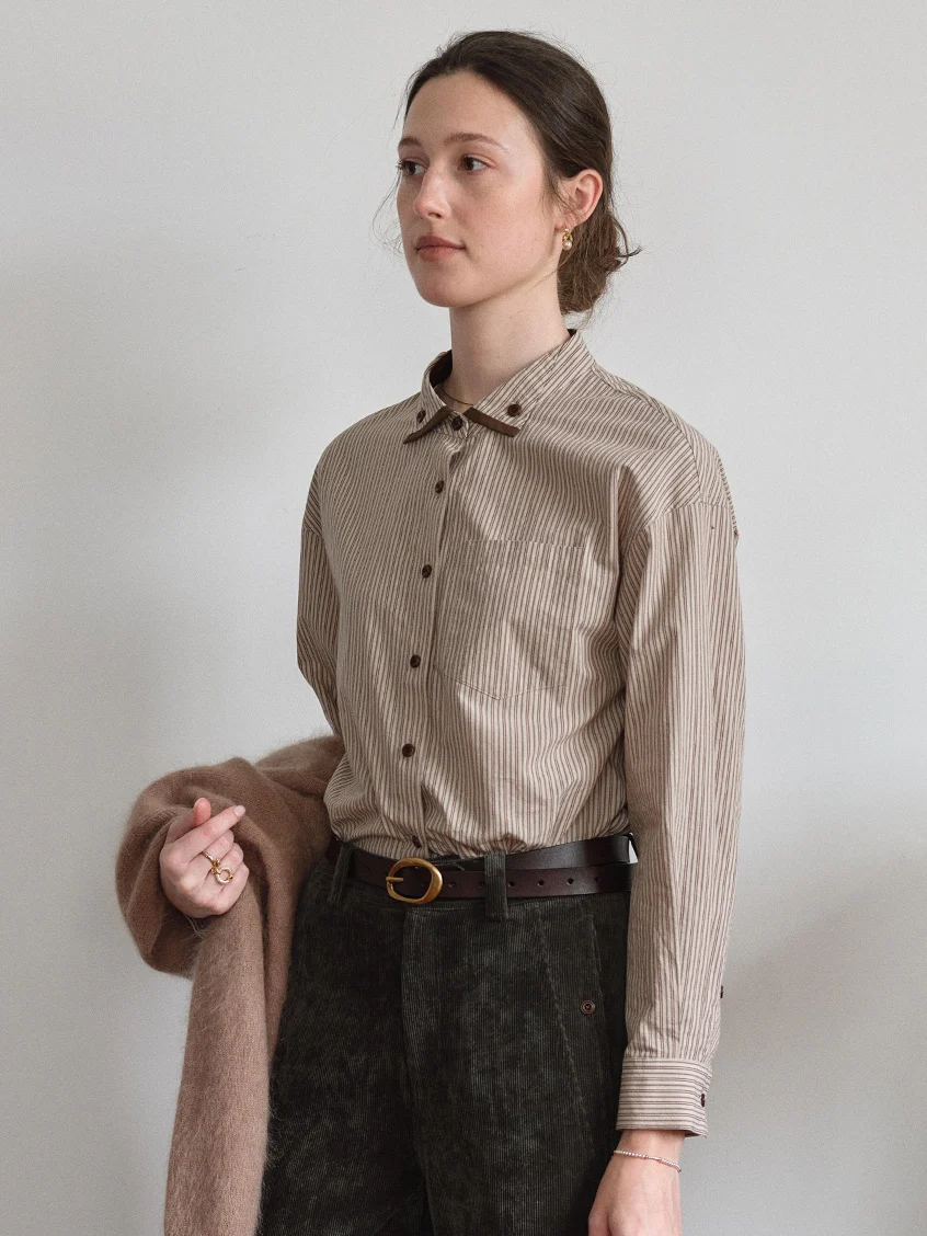 Aine 100%Cotton Contrast-Trim Pinstripe Shirt