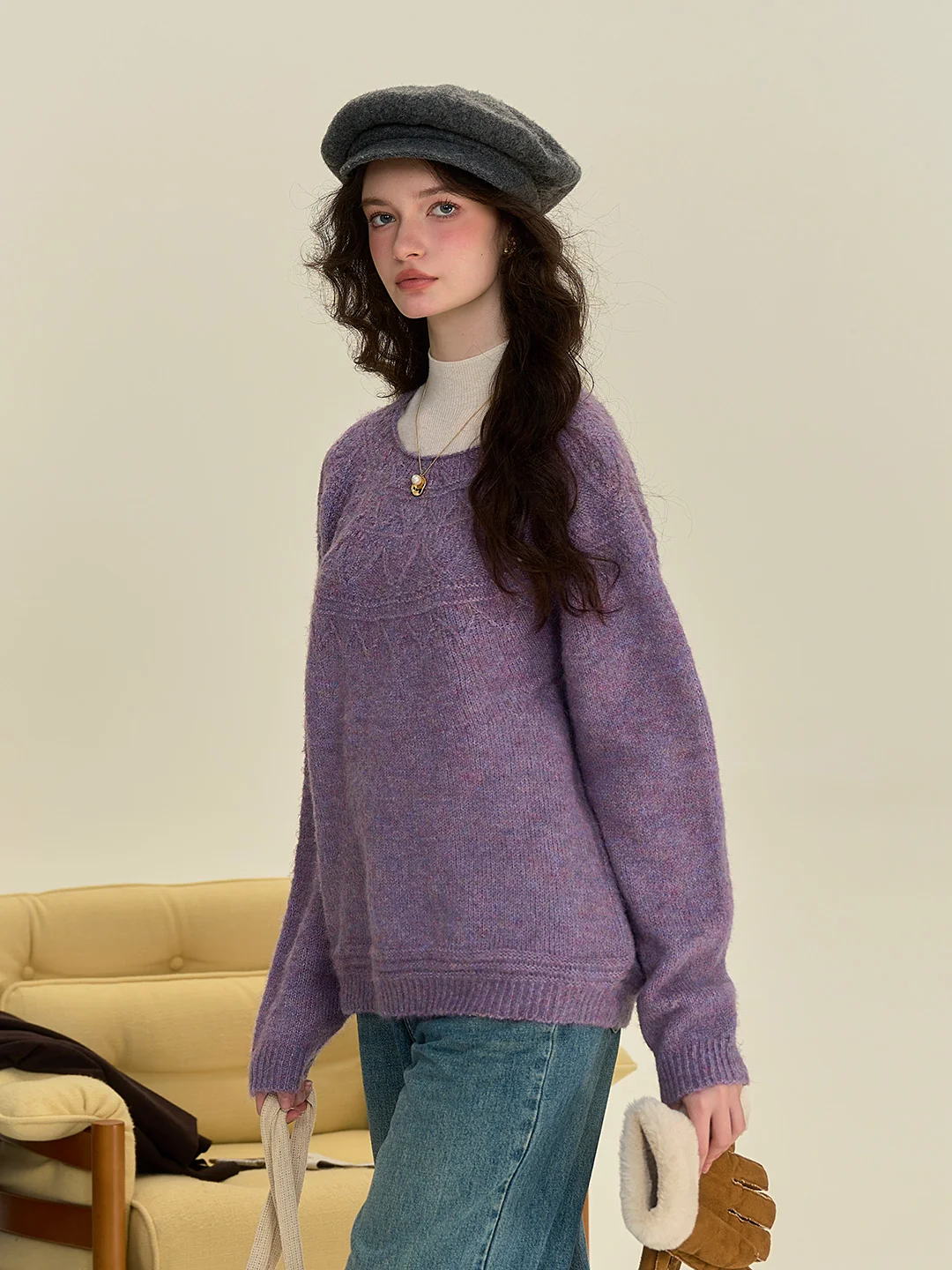Aspyn Classic Round Neck Knitted Wool Sweater - Dark Red