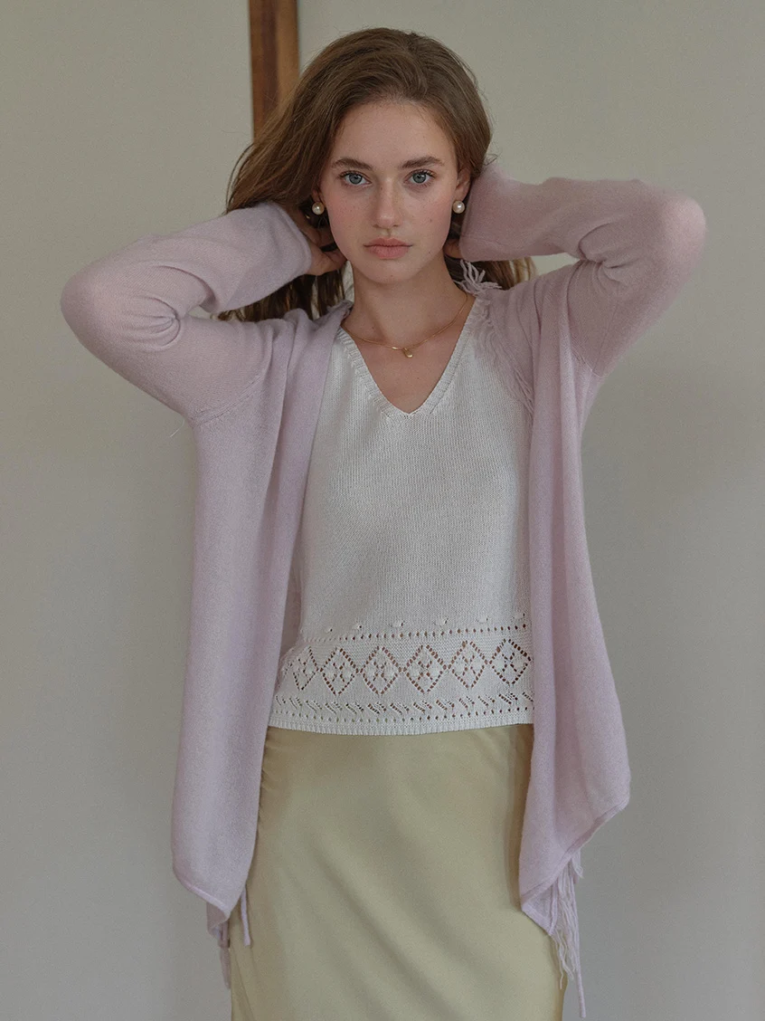 Celine French-Style V-Neck Tassel Wool Cardigan