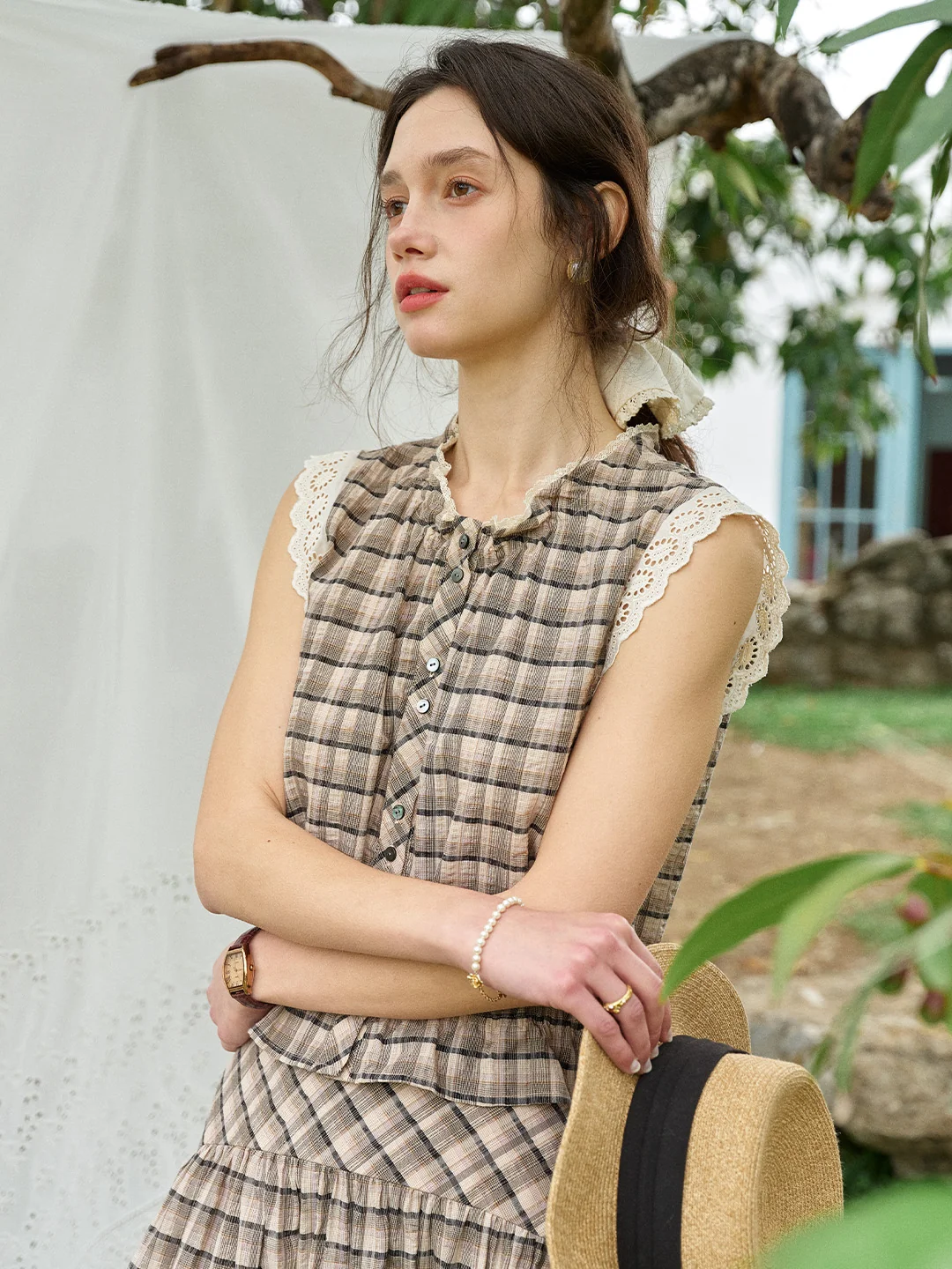 Ainhoa Plaid Sleeveless Blouse