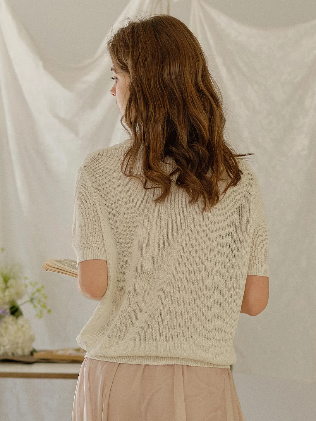 Ainsley Round Neck Light-Knit Blouse