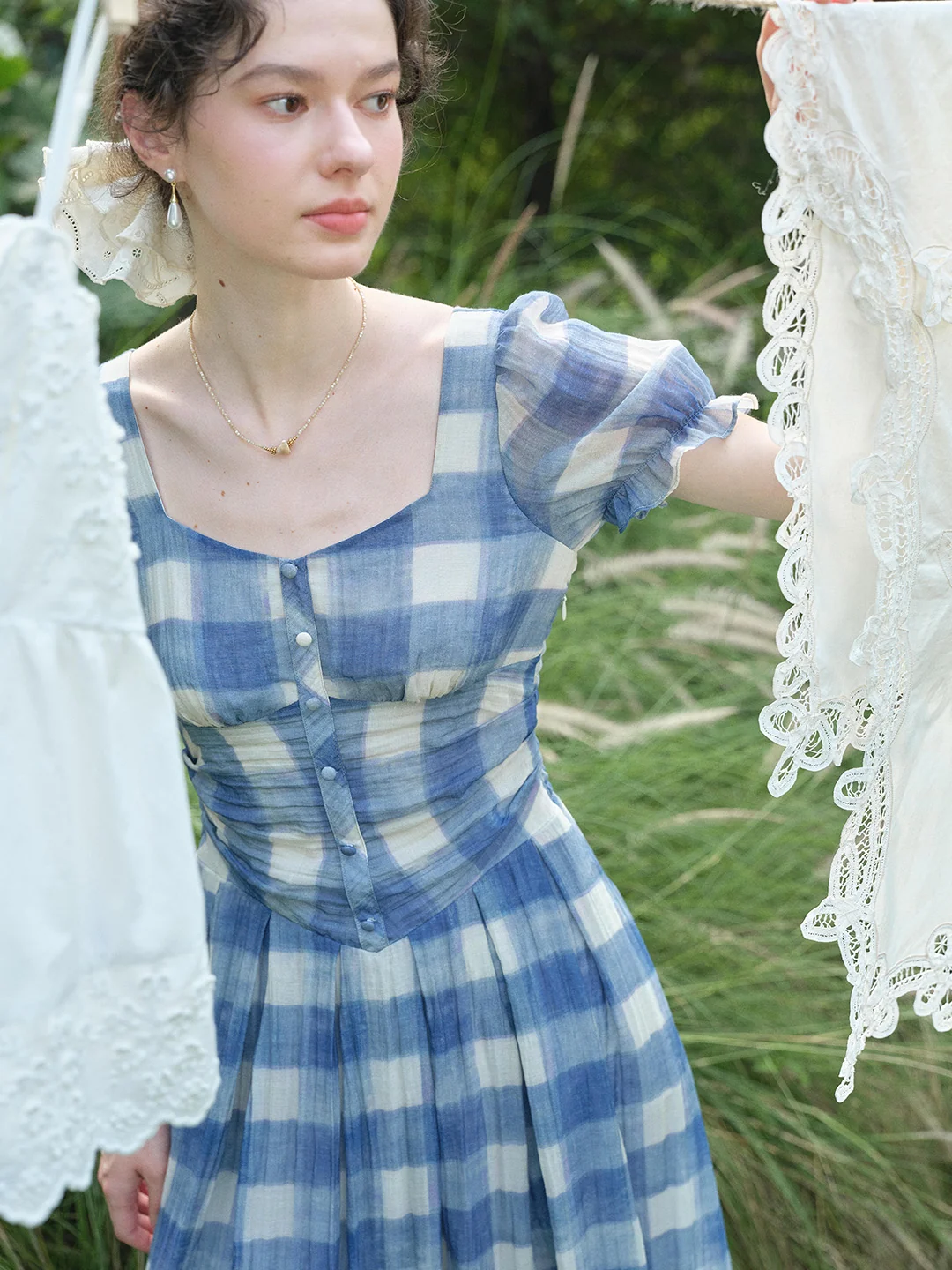 Cleo Sweetheart Neck Plaid Dress