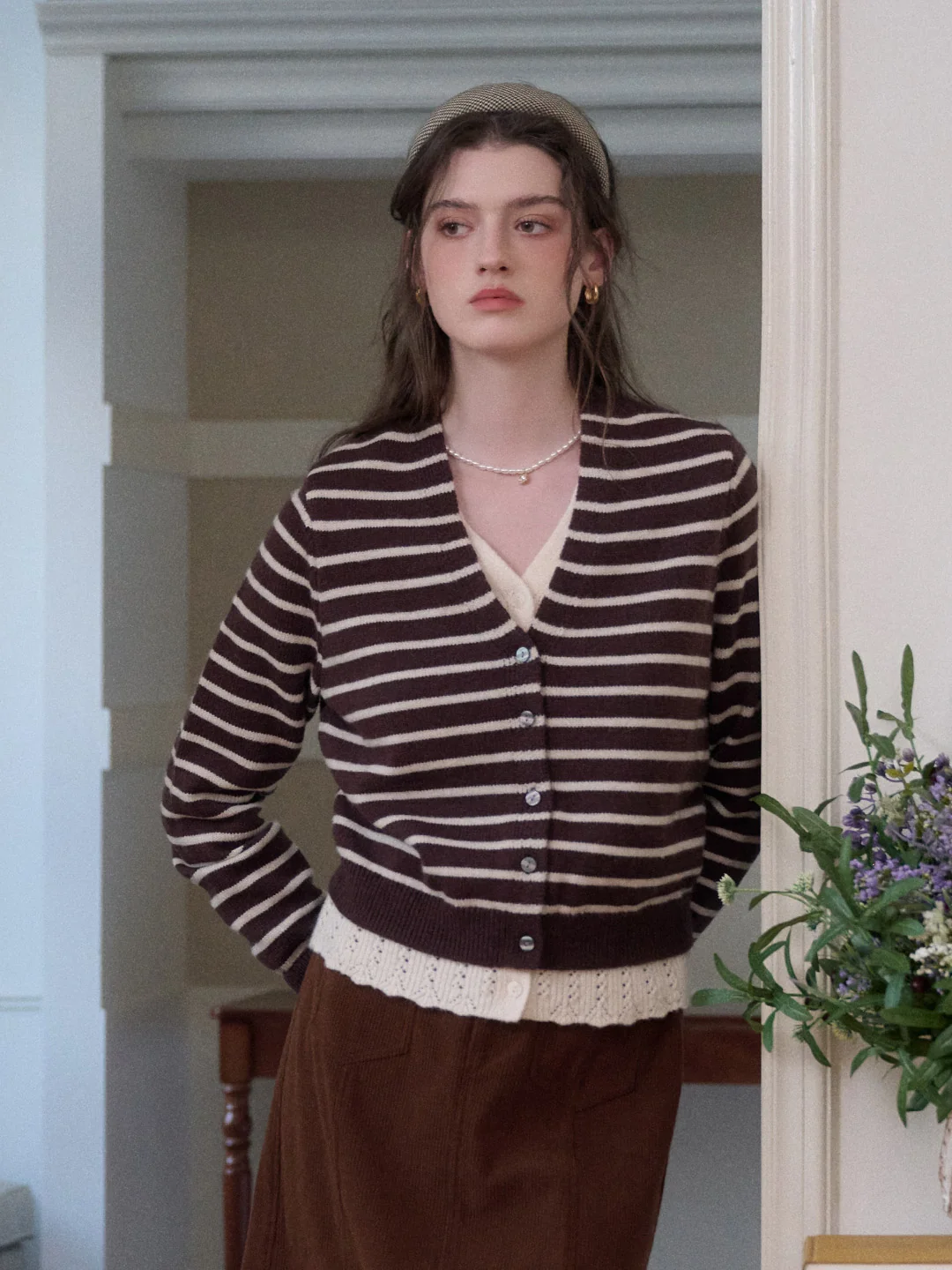 Frankie V-Neck Stripe Wool Cardigan