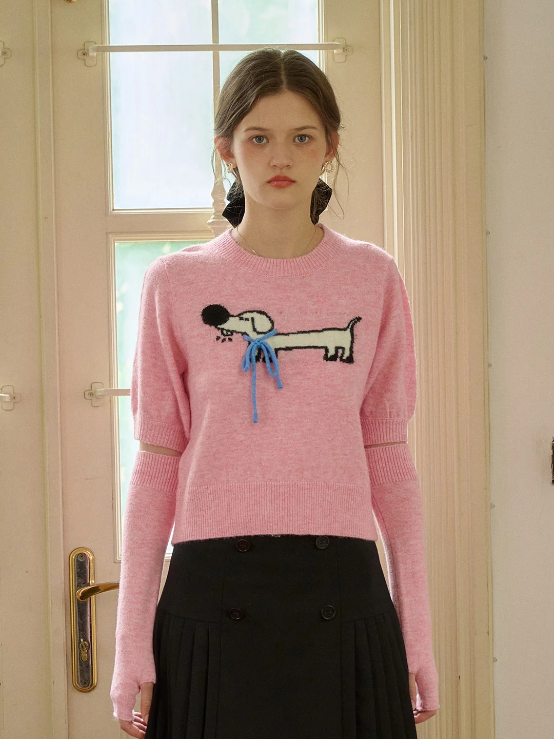 【Final Sale】Lorelai Round Neck Puff Sleeve Bow Detail Pullover Sweater