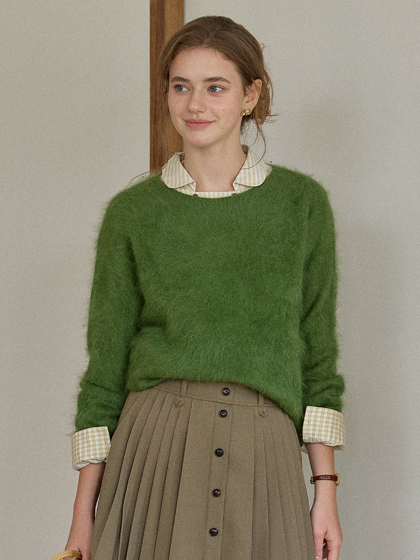 Tru Cloud-Soft Wool Round Neck Sweater Grass Green