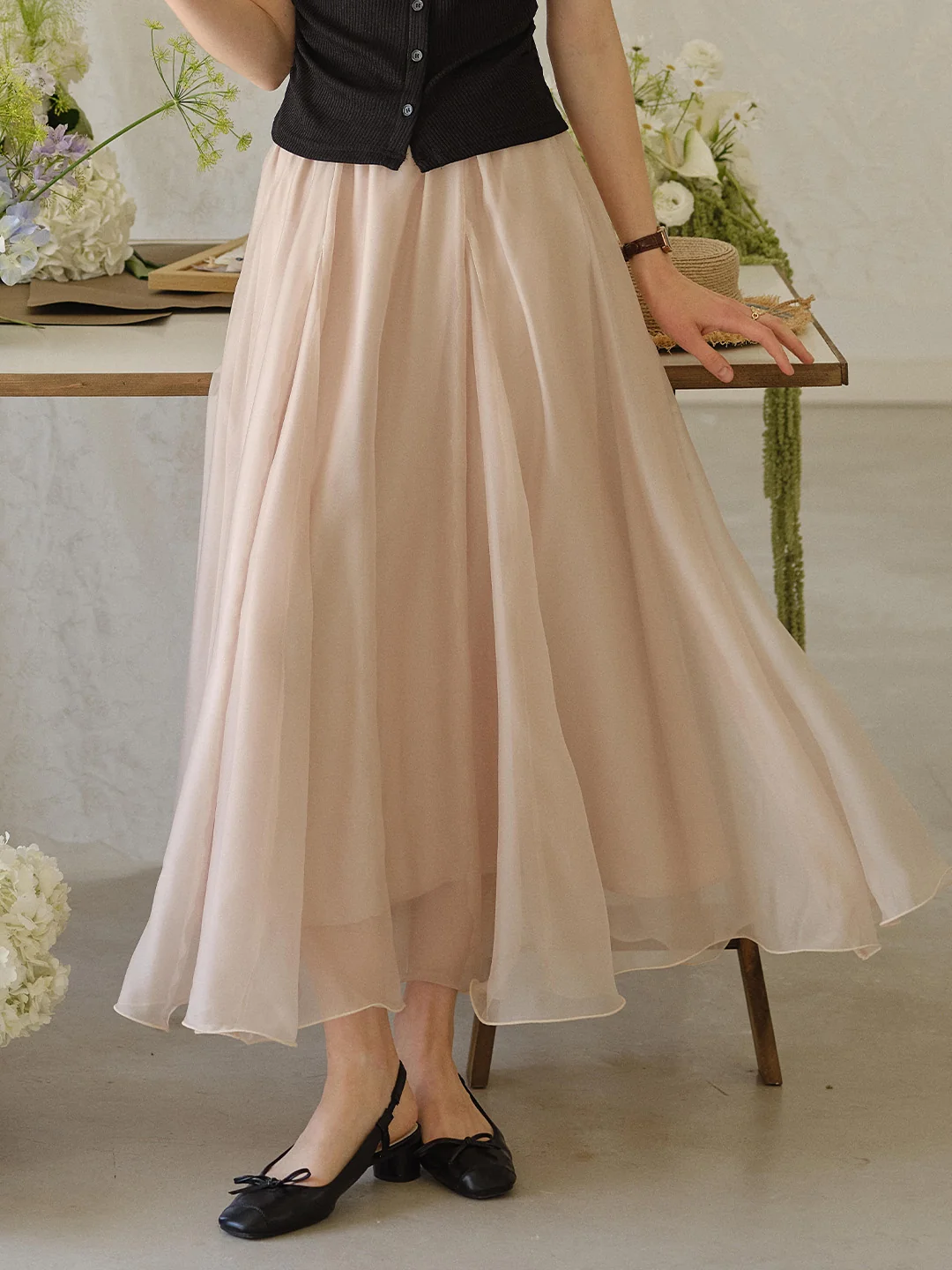 Helena Light-Knit Draping Maxi Skirt