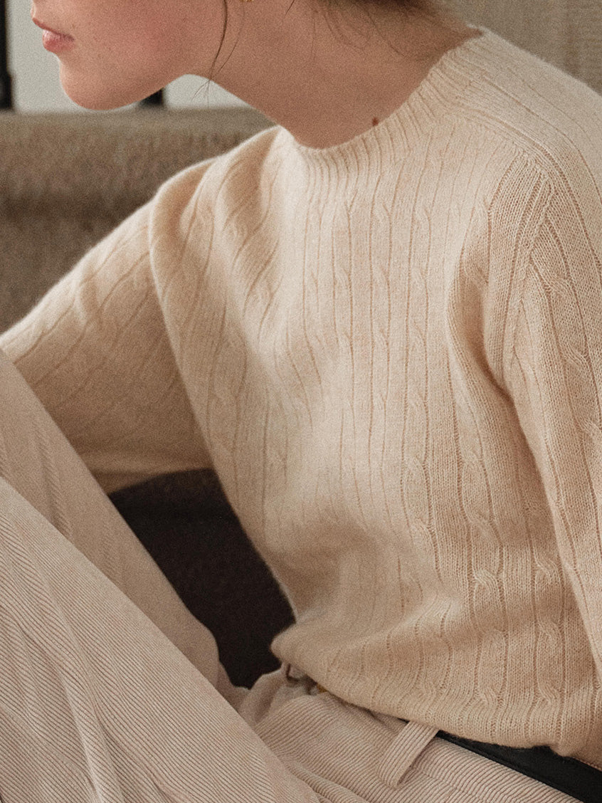 Shay Cable-Knit Lightweight Wool-Cashmere Sweater