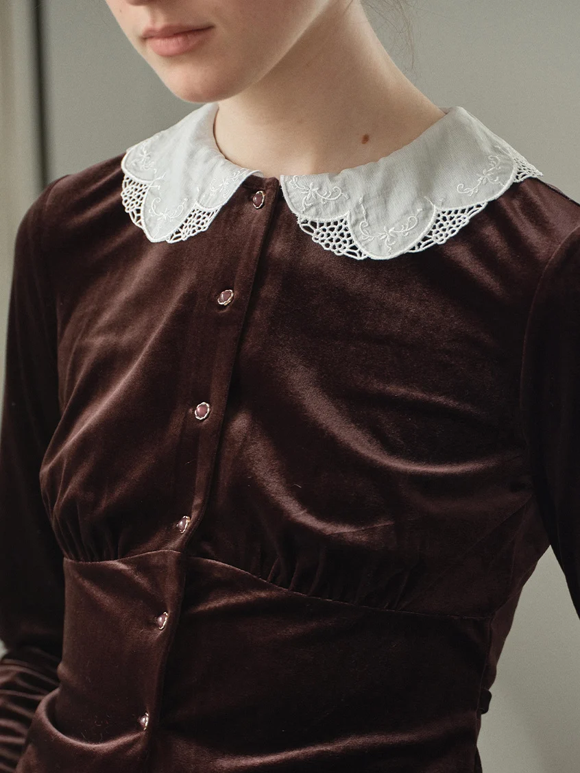 Carlota Lace Peter Pan Collar Velvet Blouse