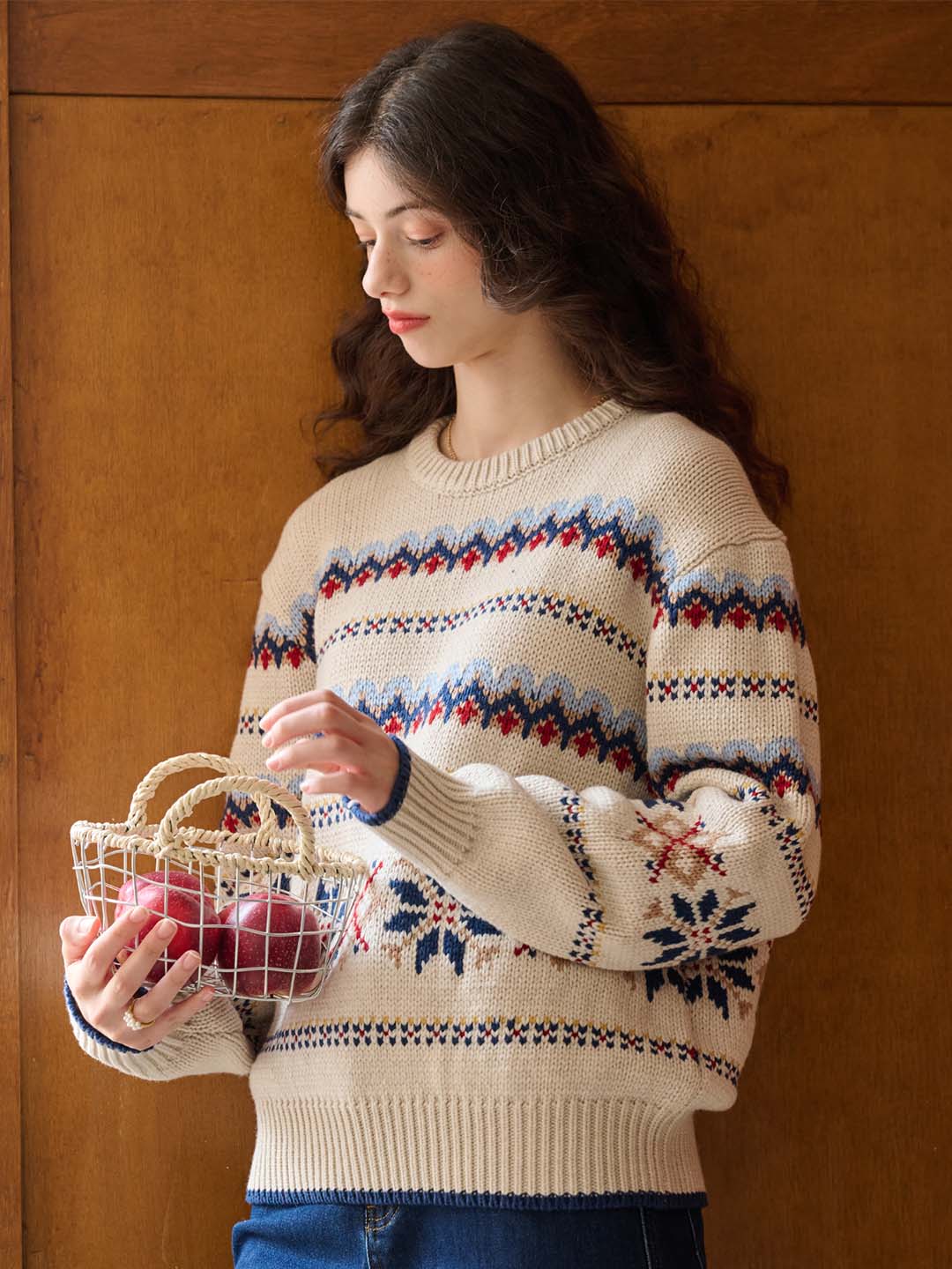 Melanie Ribbed Crew Neck Fair Isle Geometric Sweater