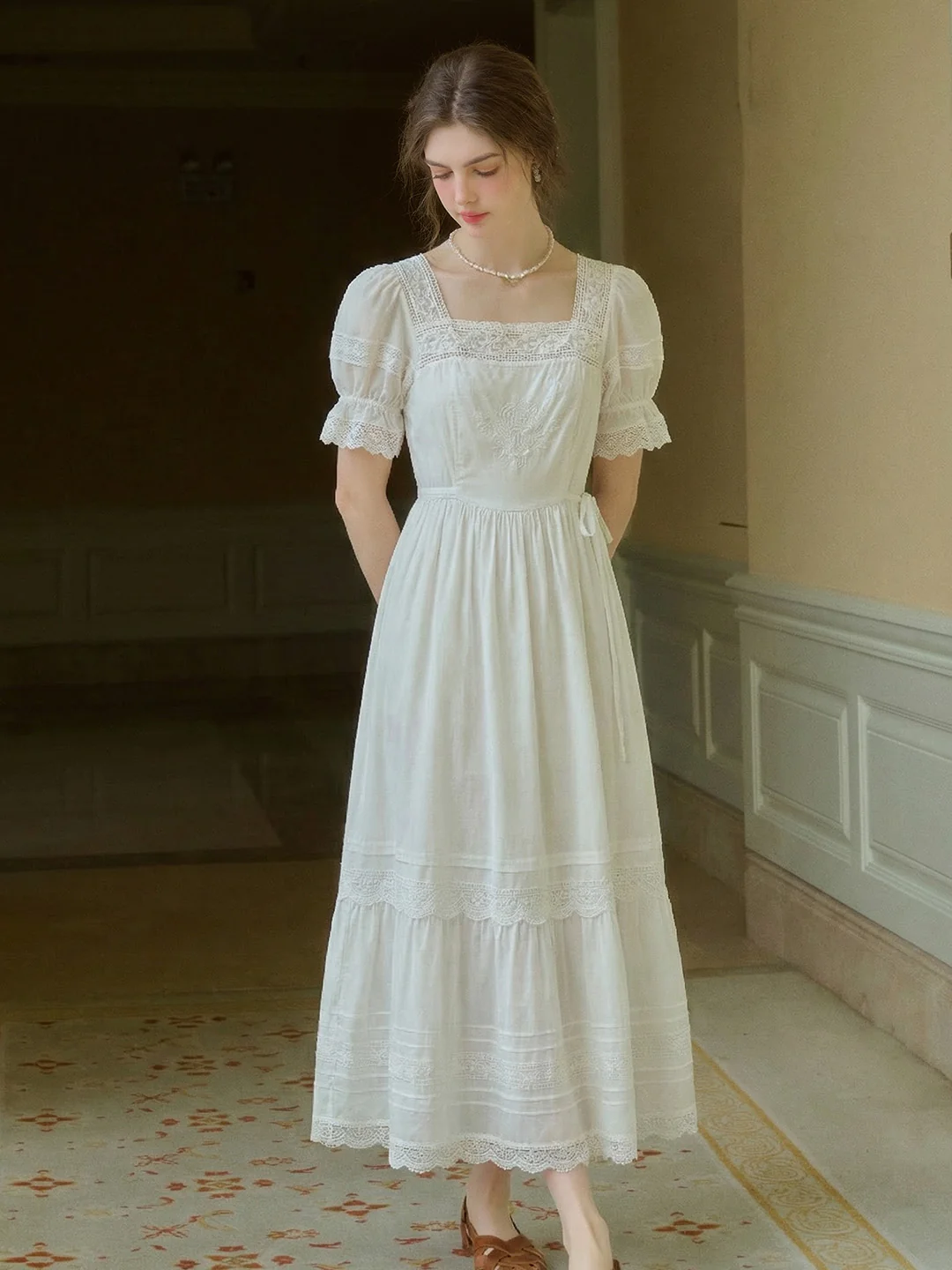 Luella Square Neck Embroidered Dress