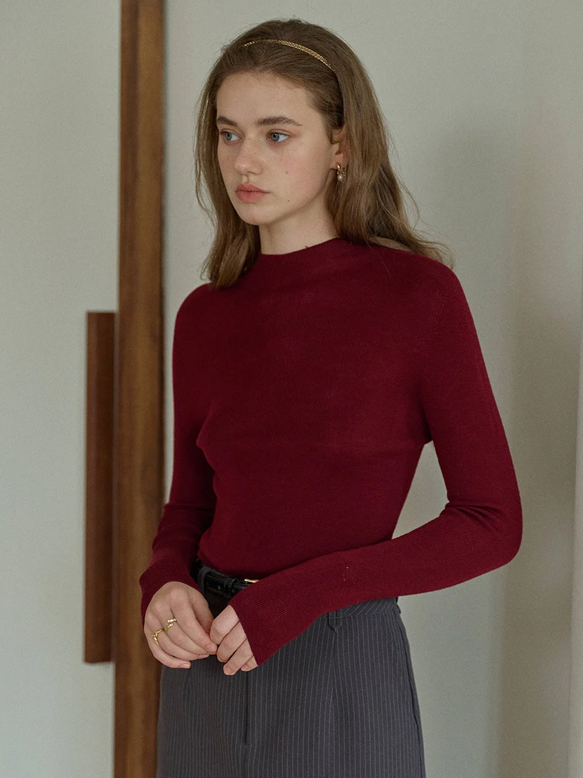 Allyson 100% Merino Mock Neck Knit Sweater