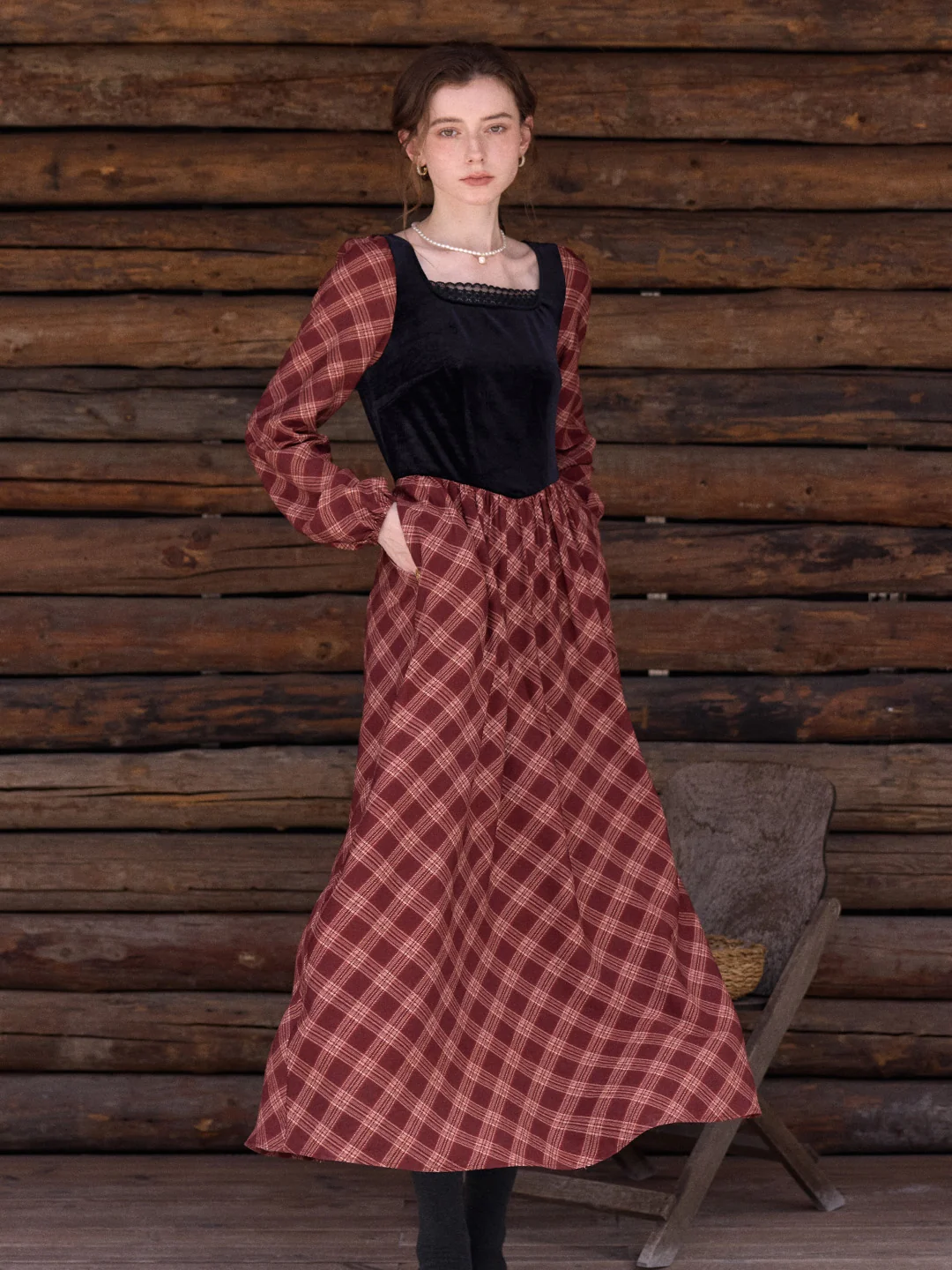 Charley Square Neck Plaid Dress