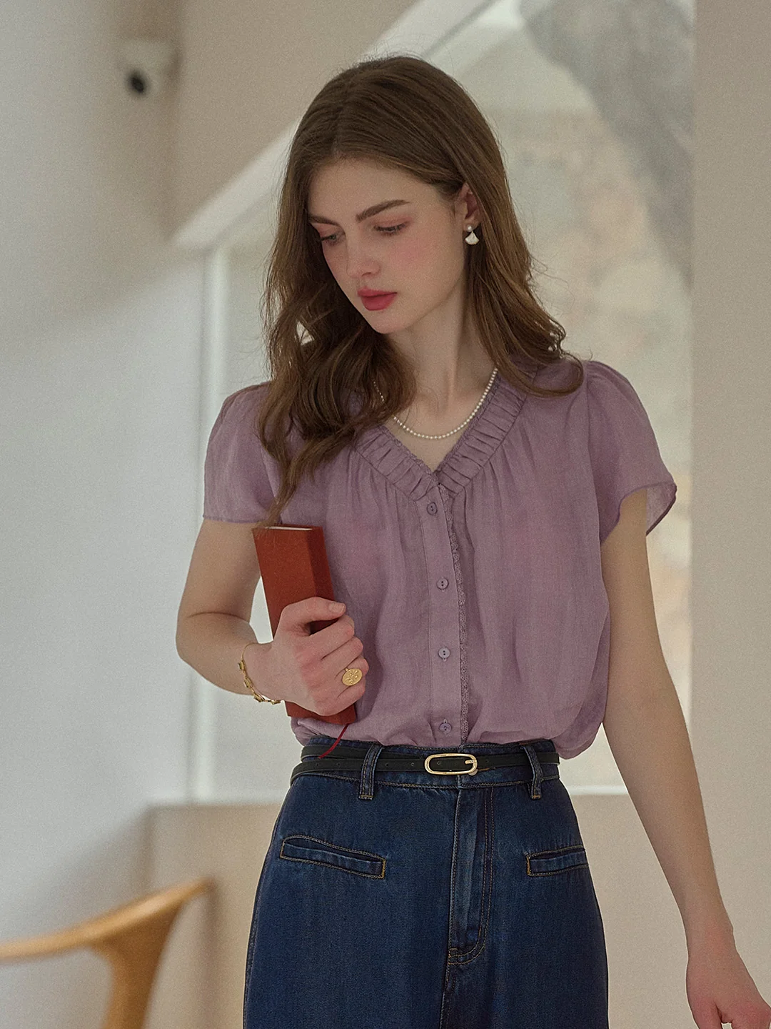 Angela V-Neck 100% Ramie Blouse