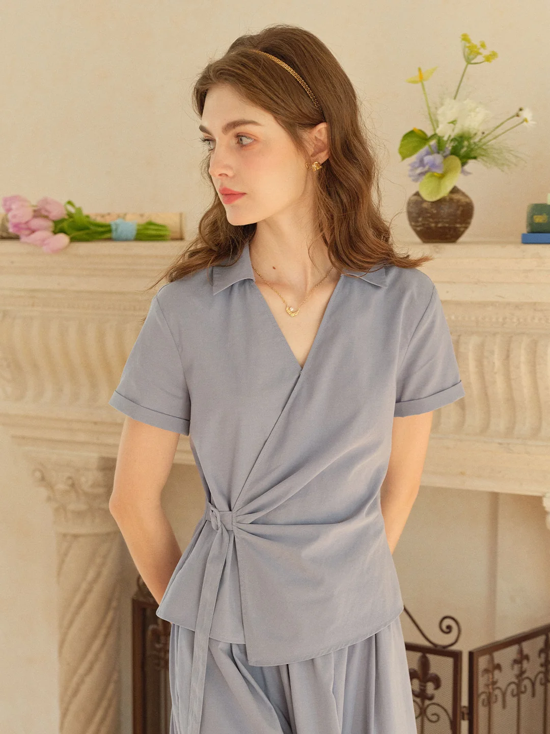 Cassia V-Neck Cotton Blouse