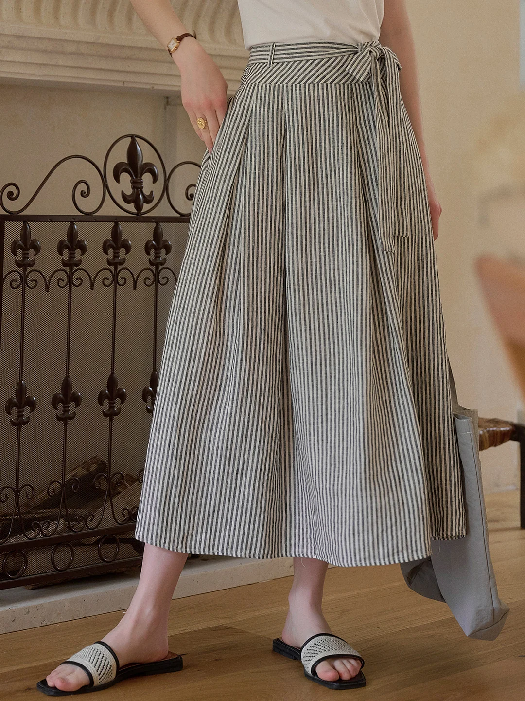 Sofia Round Neck Stripe 100% Linen Vest