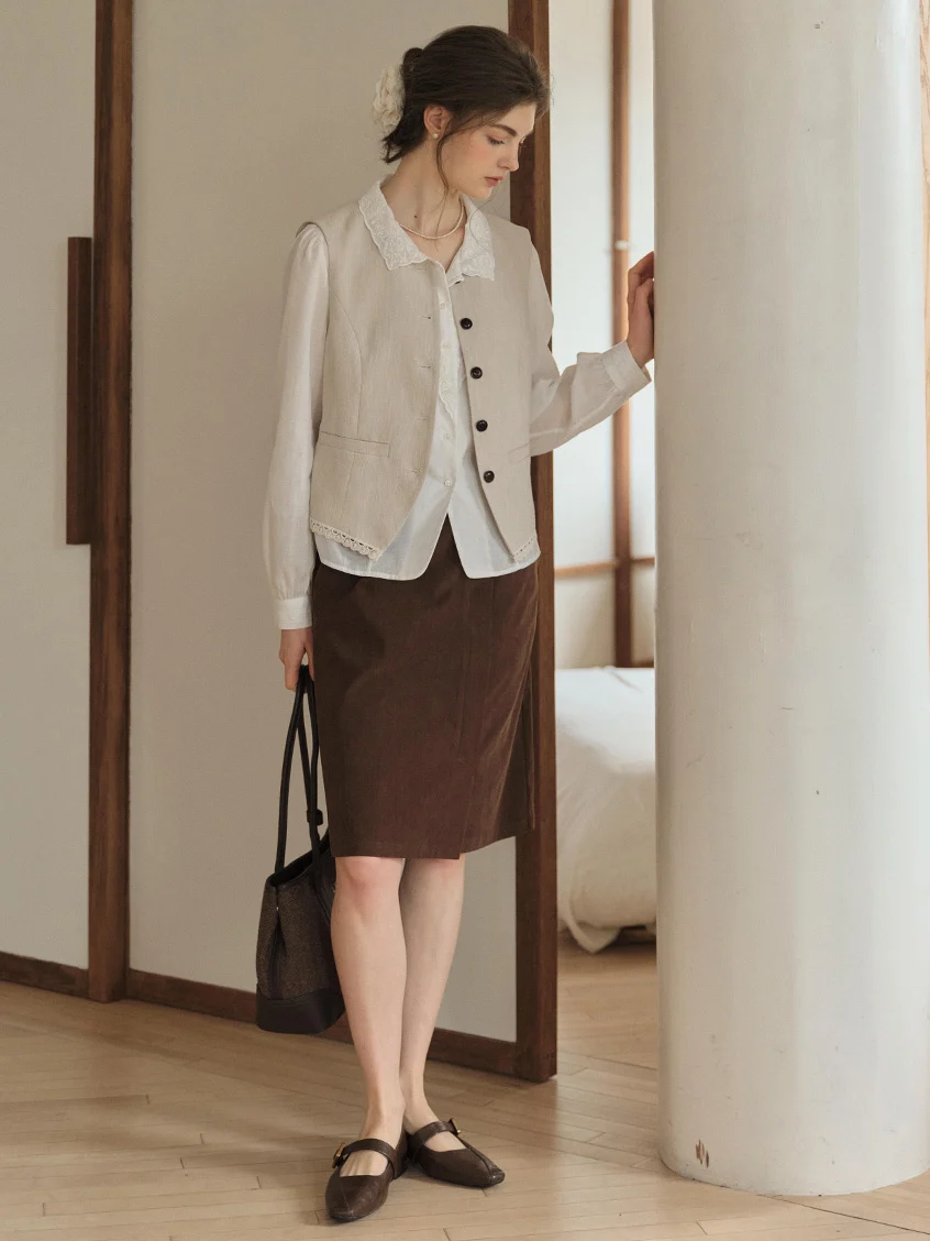 Kensley Button Simple Midi Skirt