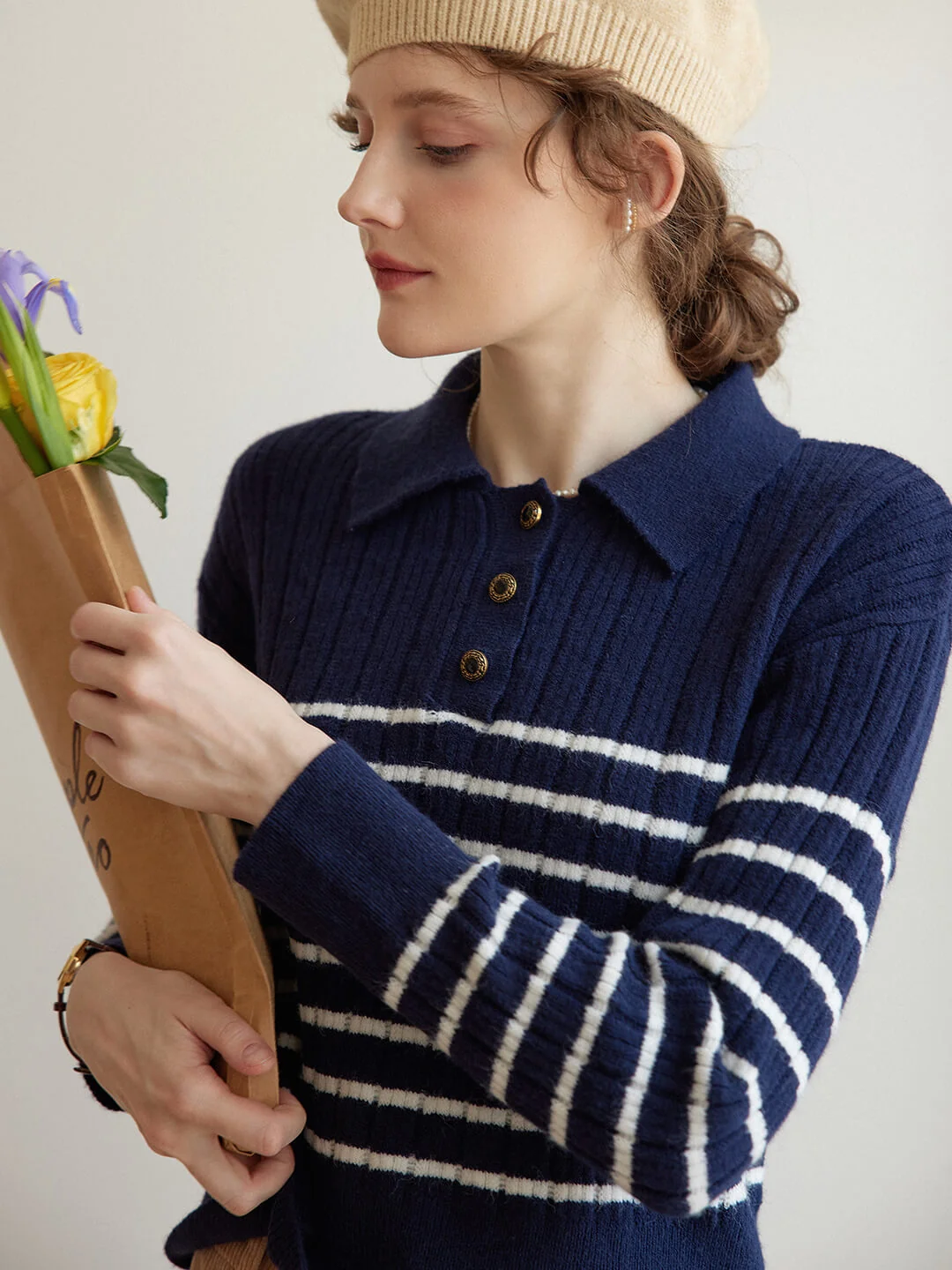 【Final Sale】Davian Striped Blue Polo Knit Top