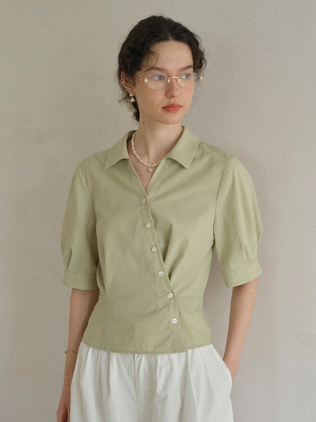 Leslie V-Neck Lyocell Cotton Shirt