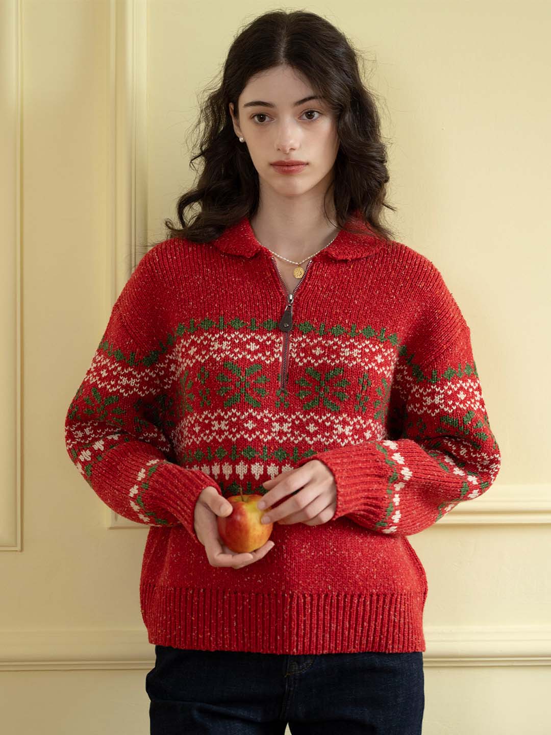 【Final Sale】Skylar Geo Pattern Half Zip Drop Shoulder Sweater