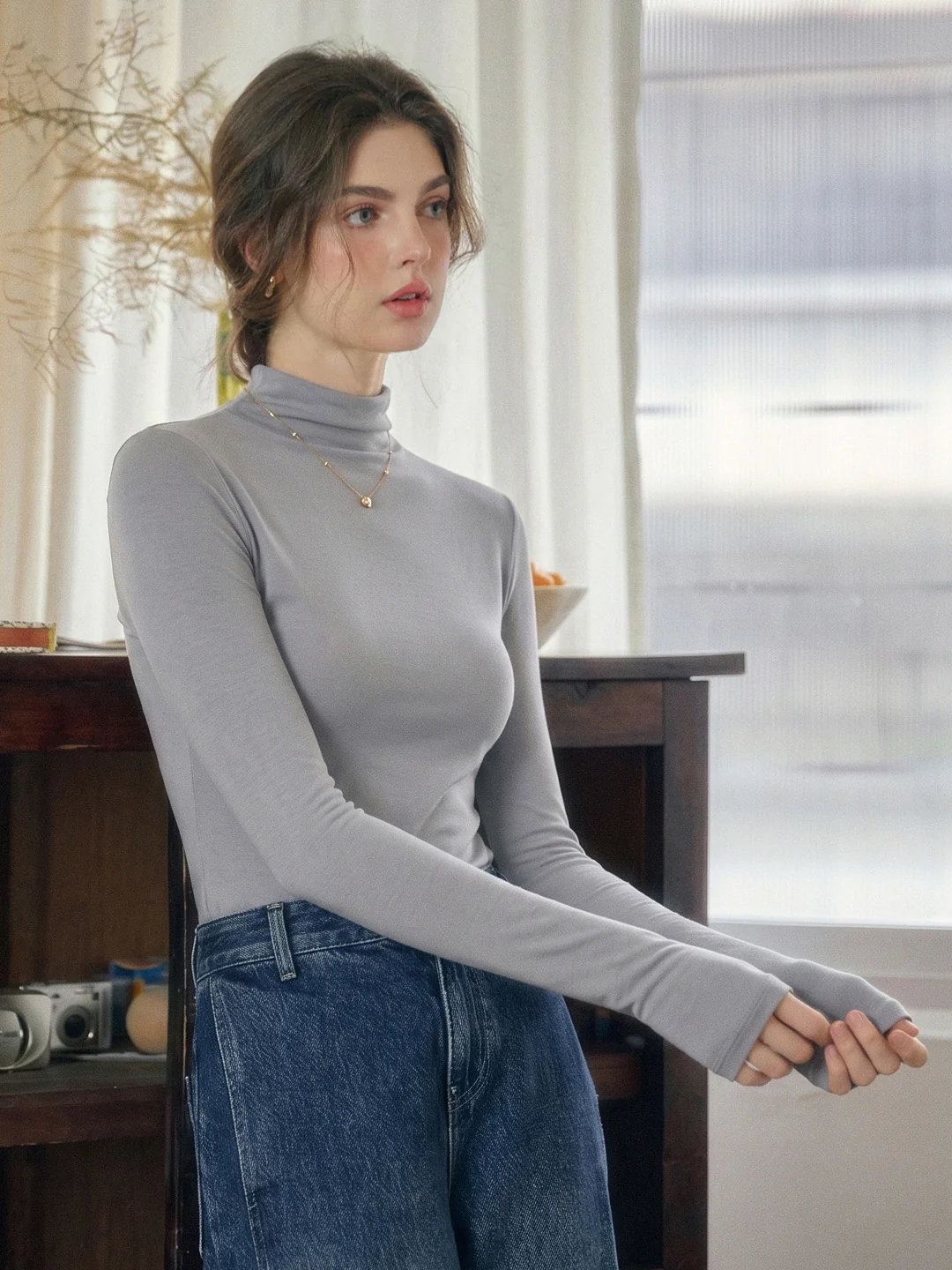 Emberlynn Simple Slim Fit Mock Neck Sweater