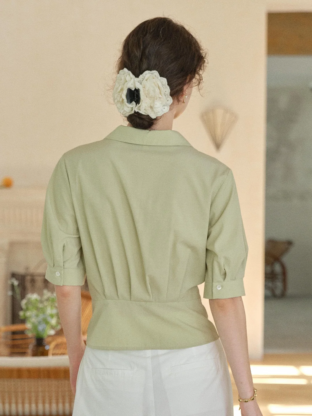 Leslie V-Neck Lyocell Cotton Shirt