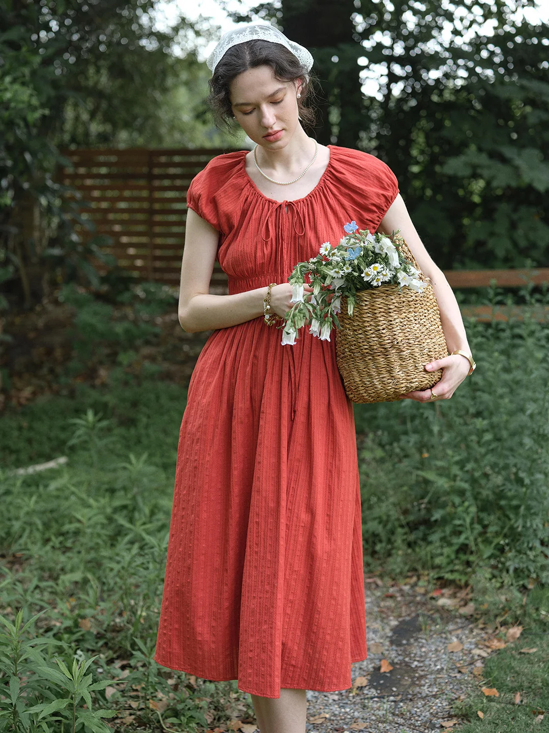 Sapphire Round Neck Waist Cotton Dress