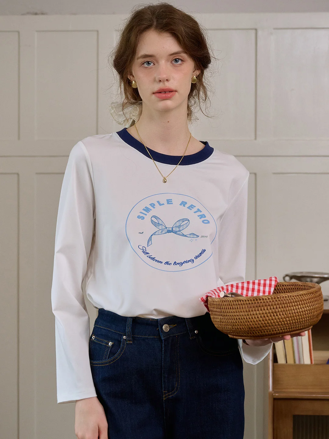 【Final Sale】Hunter Round Neck Bow Pattern Top