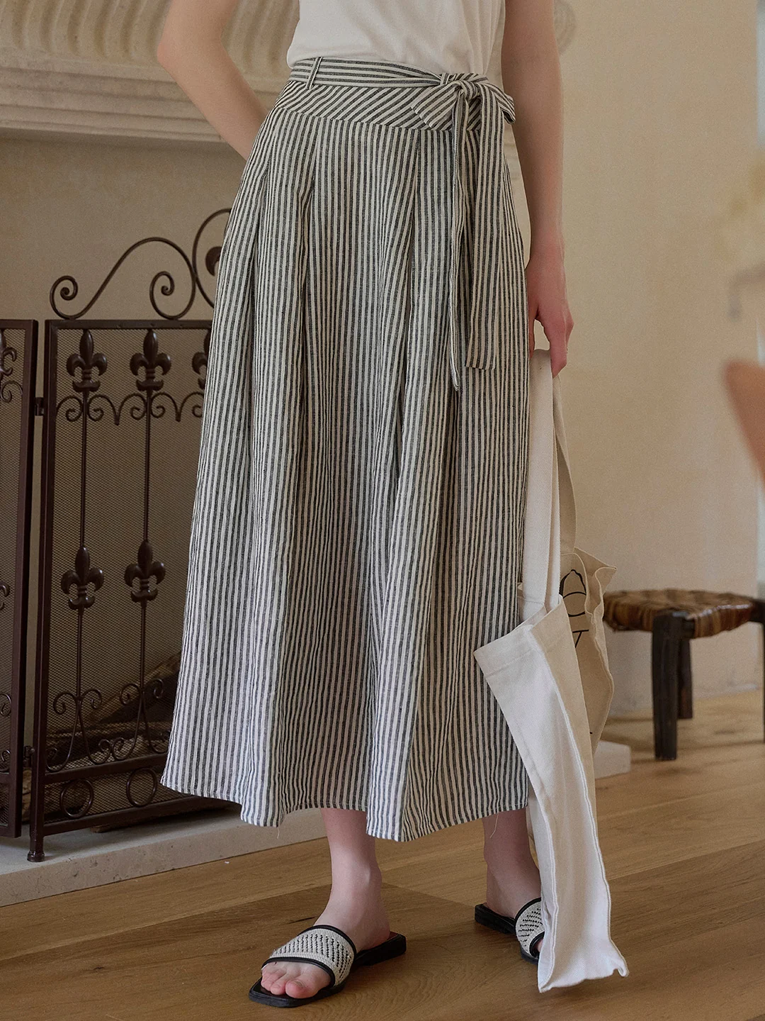 Sofia Round Neck Stripe 100% Linen Vest