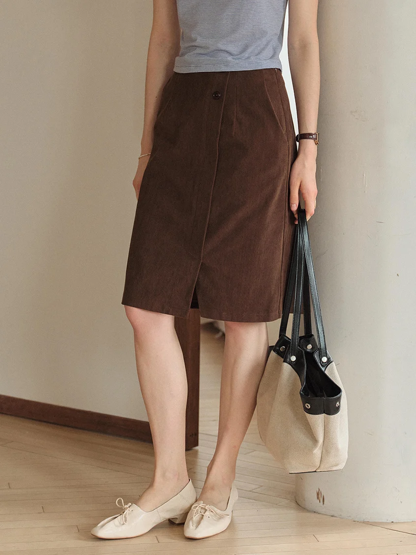 Kensley Button Simple Midi Skirt